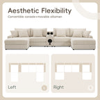 Ecksofa aus Cord mit Bluetooth-Lautsprechern, USB-Ladeanschluss, Getränkehaltern, Stauraum, Hocker und tiefer, breiter Sitzfläche