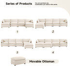 Ecksofa aus Cord mit abnehmbaren Hockern und ultraweichen Kissen für Wohn- und Schlafzimmer