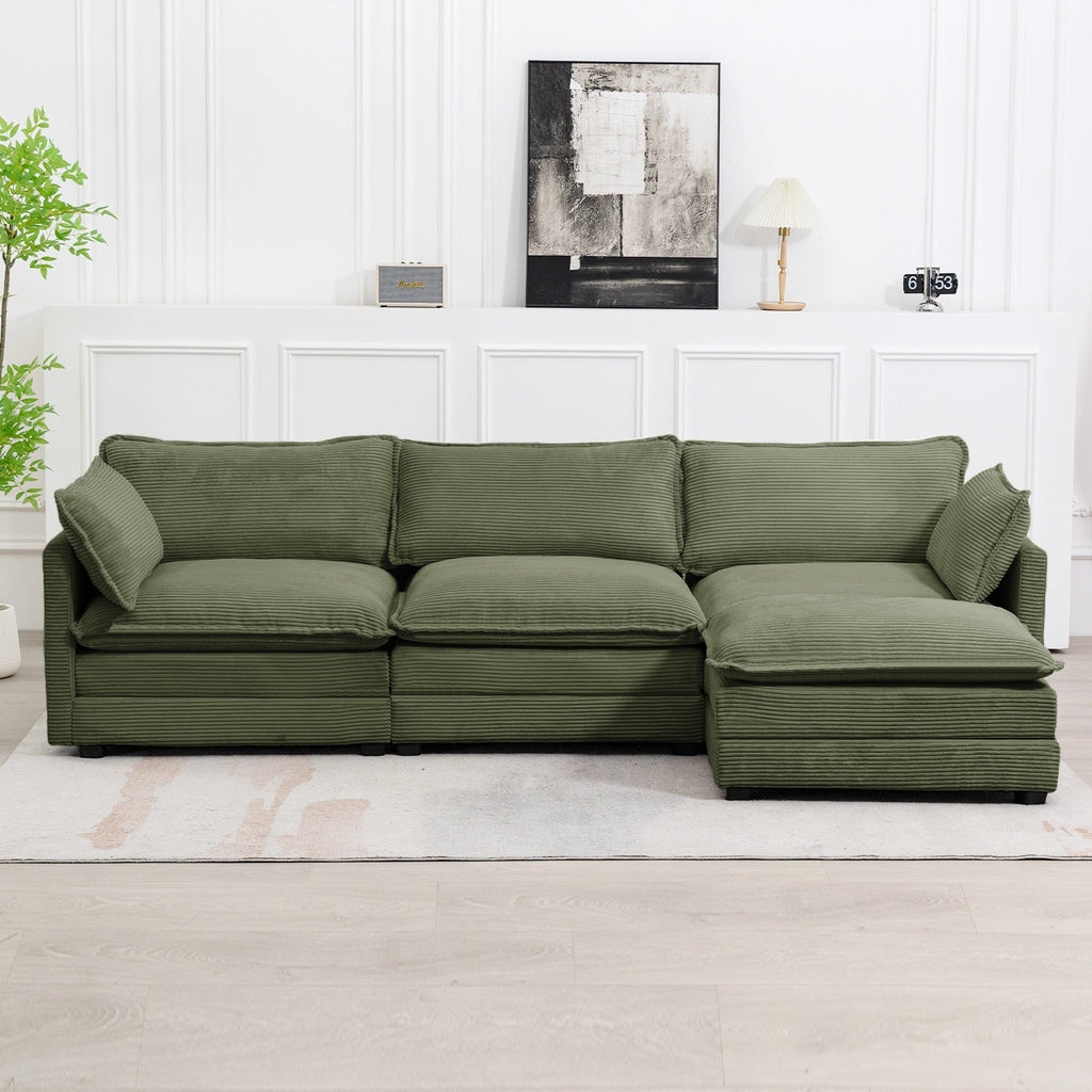 Ecksofa aus Cord mit abnehmbaren Hockern und ultraweichen Kissen für Wohn- und Schlafzimmer