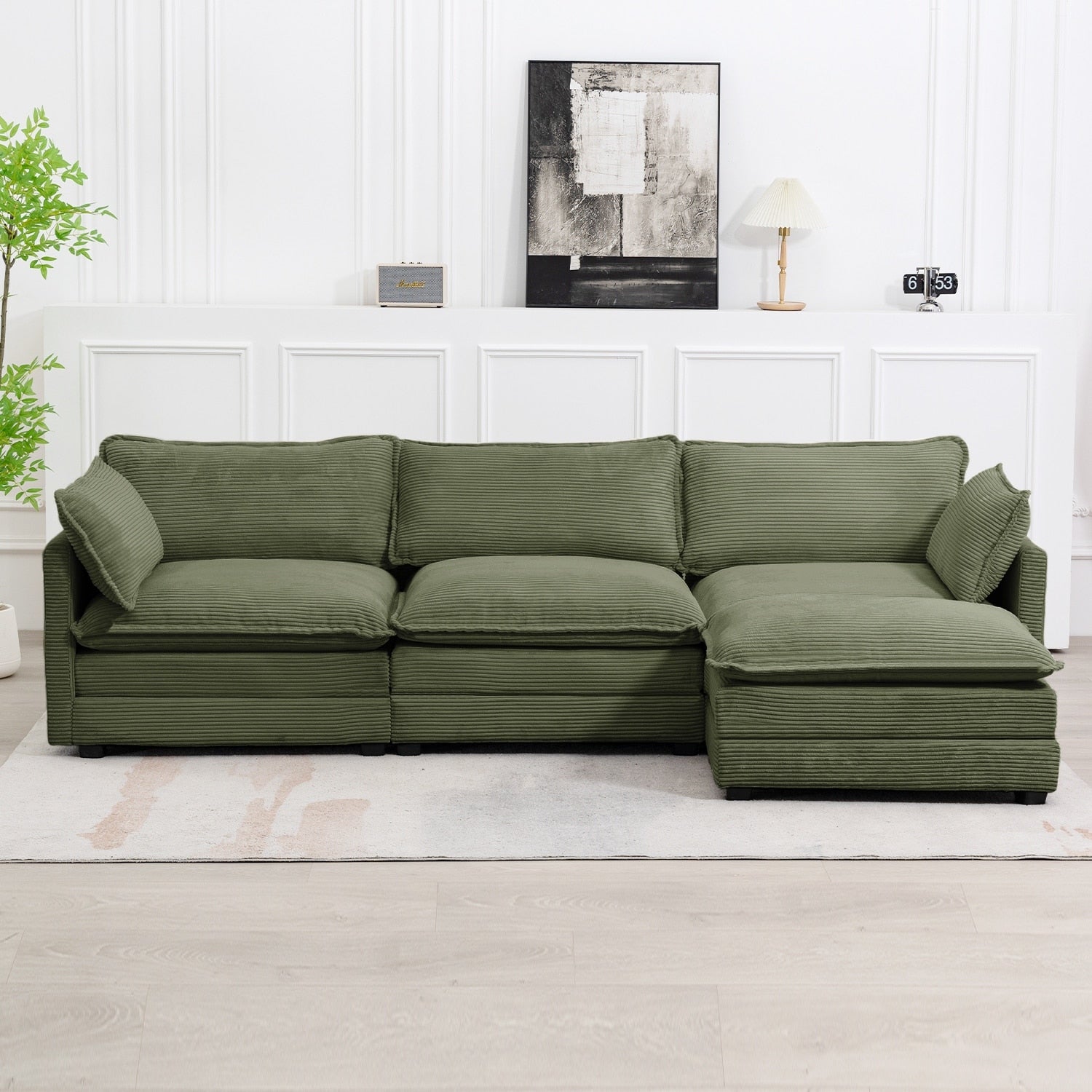Ecksofa aus Cord mit abnehmbaren Hockern und ultraweichen Kissen für Wohn- und Schlafzimmer