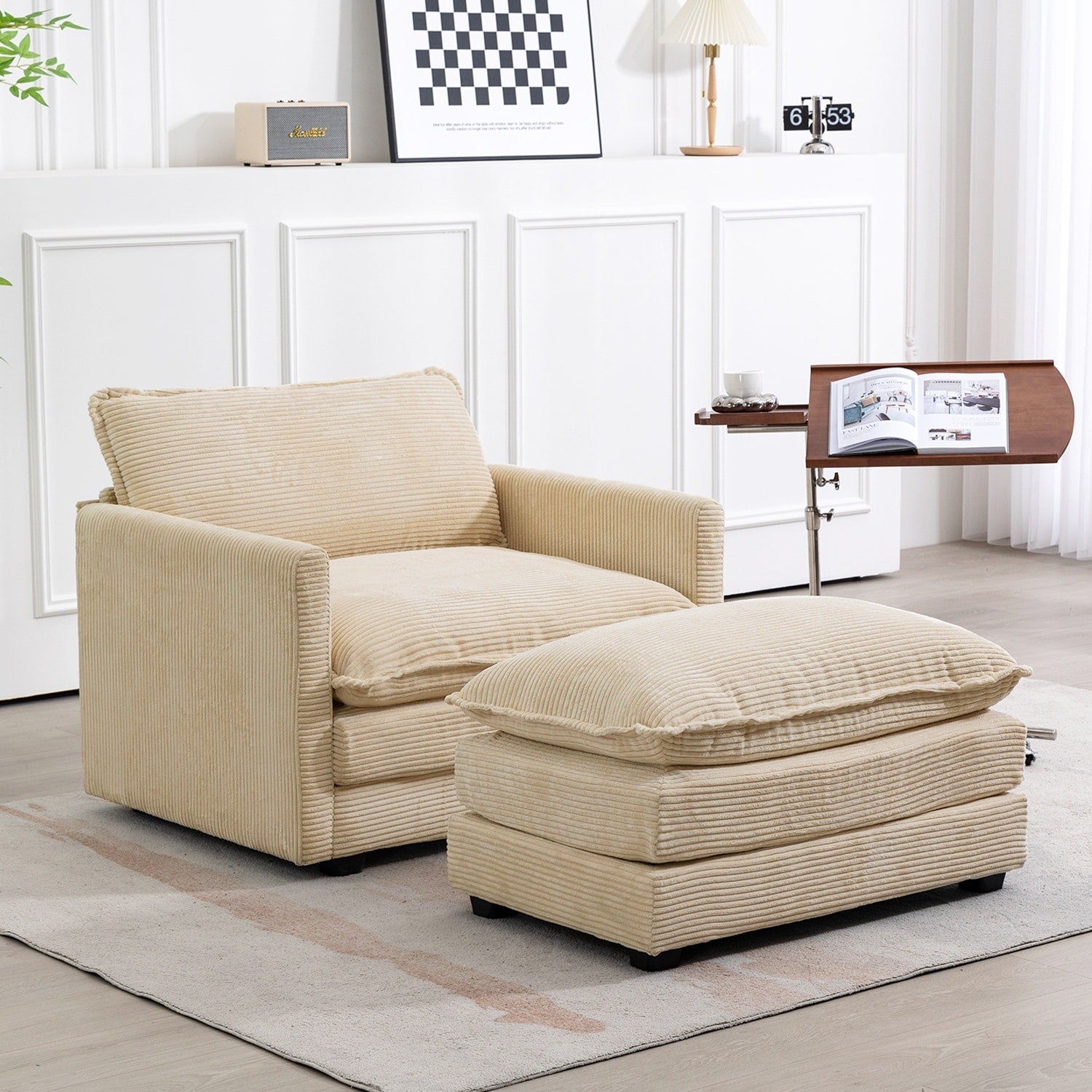 Ecksofa aus Cord mit abnehmbaren Hockern und ultraweichen Kissen für Wohn- und Schlafzimmer