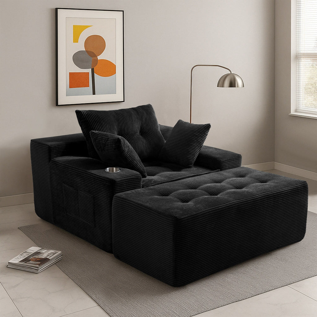 Sofa mit Cordbezug und Memory-Schaum-Sofa mit passendem Hocker und Sitzsack – 48,4 cm L x 67,7 cm B x 24,4 cm H
