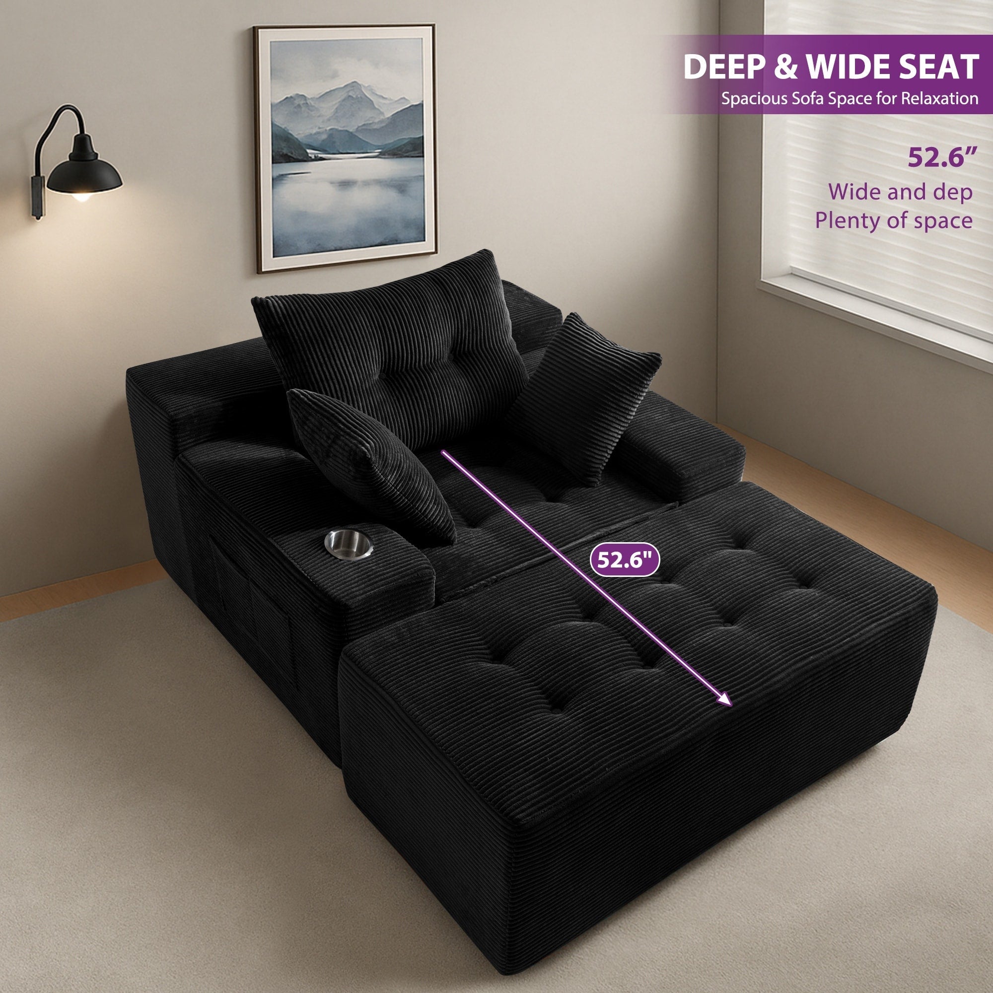 Sofa mit Cordbezug und Memory-Schaum-Sofa mit passendem Hocker und Sitzsack – 48,4 cm L x 67,7 cm B x 24,4 cm H