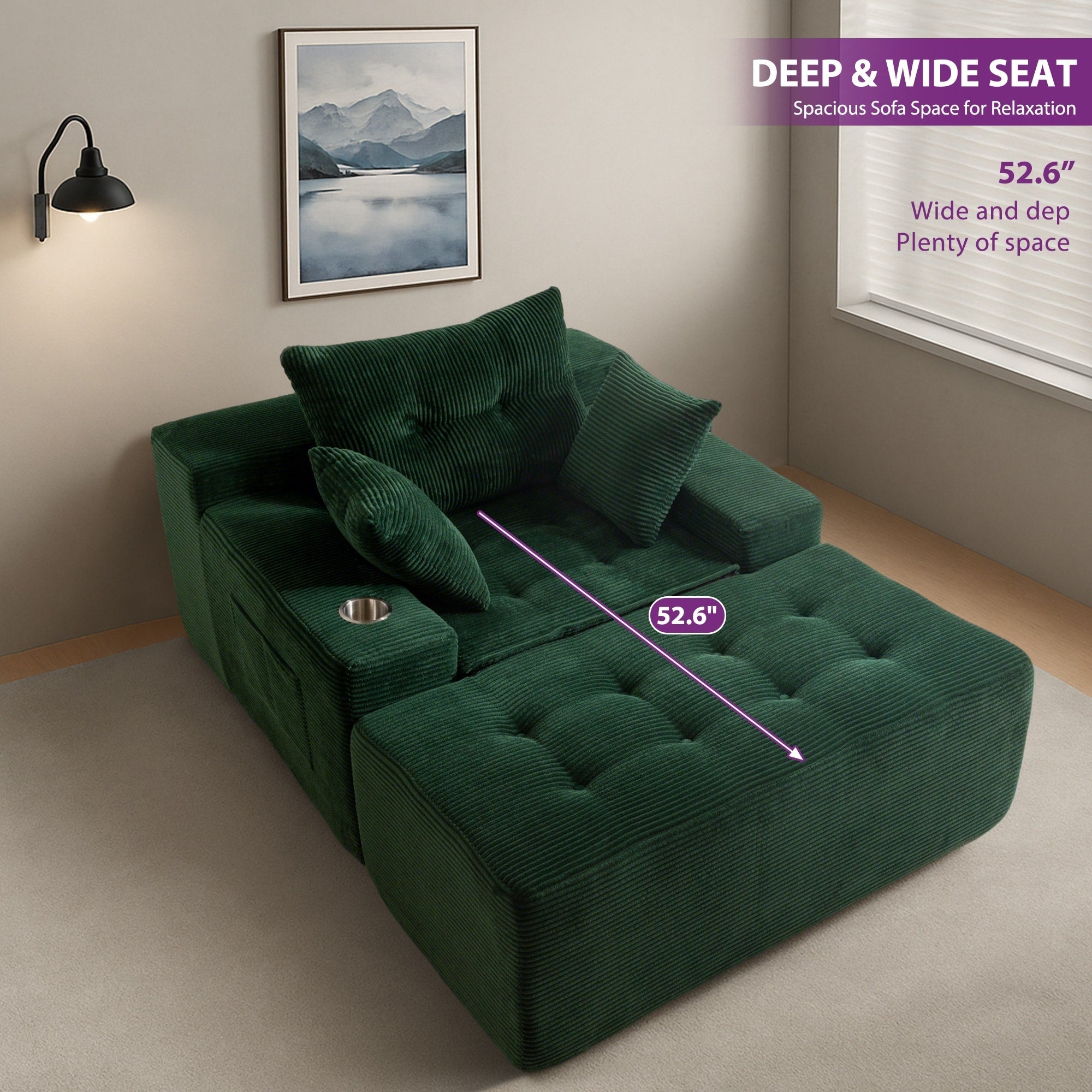 Sofa mit Cordbezug und Memory-Schaum-Sofa mit passendem Hocker und Sitzsack – 48,4 cm L x 67,7 cm B x 24,4 cm H