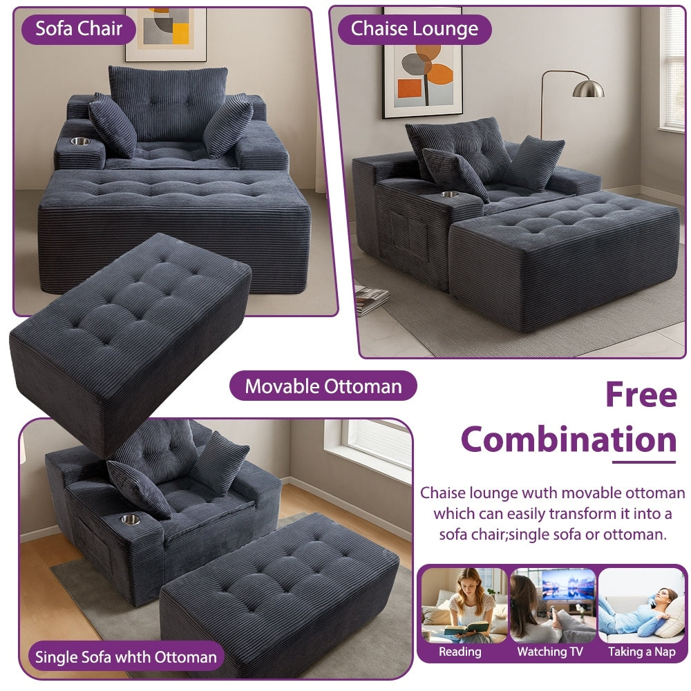 Sofa mit Cordbezug und Memory-Schaum-Sofa mit passendem Hocker und Sitzsack – 48,4 cm L x 67,7 cm B x 24,4 cm H