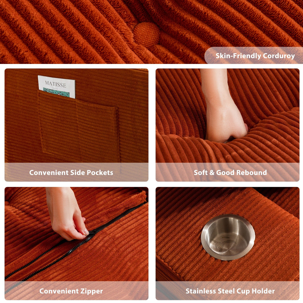 Sofa mit Cordbezug und Memory-Schaum-Sofa mit passendem Hocker und Sitzsack – 48,4 cm L x 67,7 cm B x 24,4 cm H