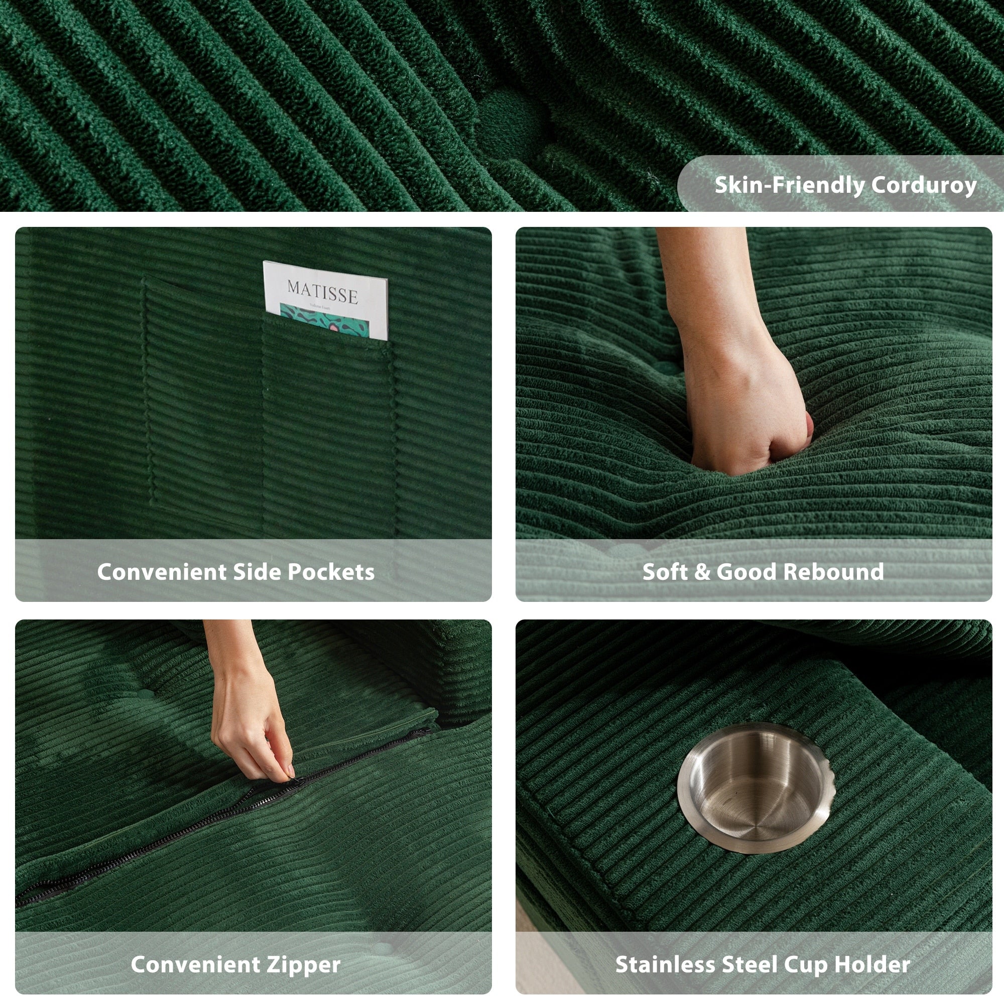 Sofa mit Cordbezug und Memory-Schaum-Sofa mit passendem Hocker und Sitzsack – 48,4 cm L x 67,7 cm B x 24,4 cm H