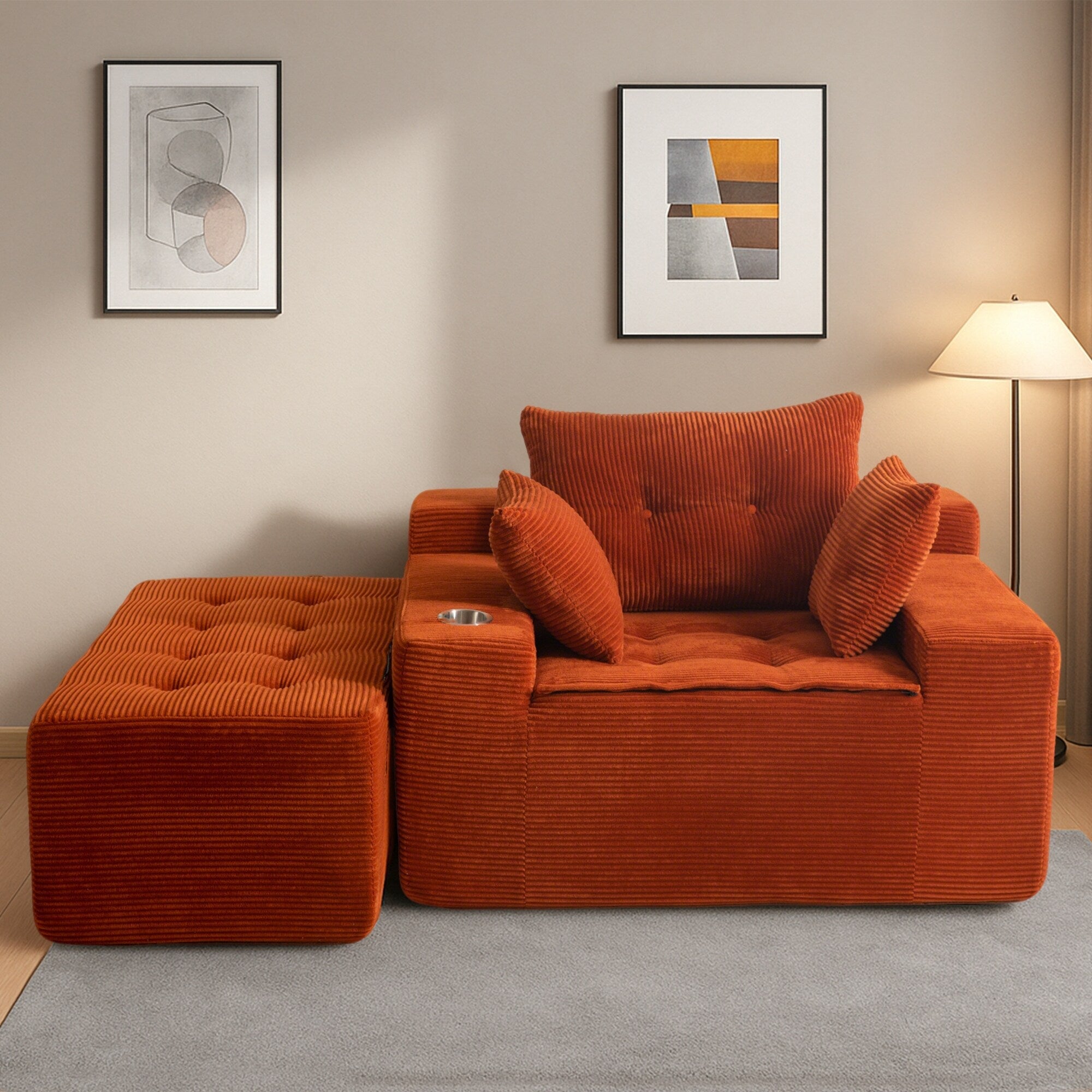 Sofa mit Cordbezug und Memory-Schaum-Sofa mit passendem Hocker und Sitzsack – 48,4 cm L x 67,7 cm B x 24,4 cm H