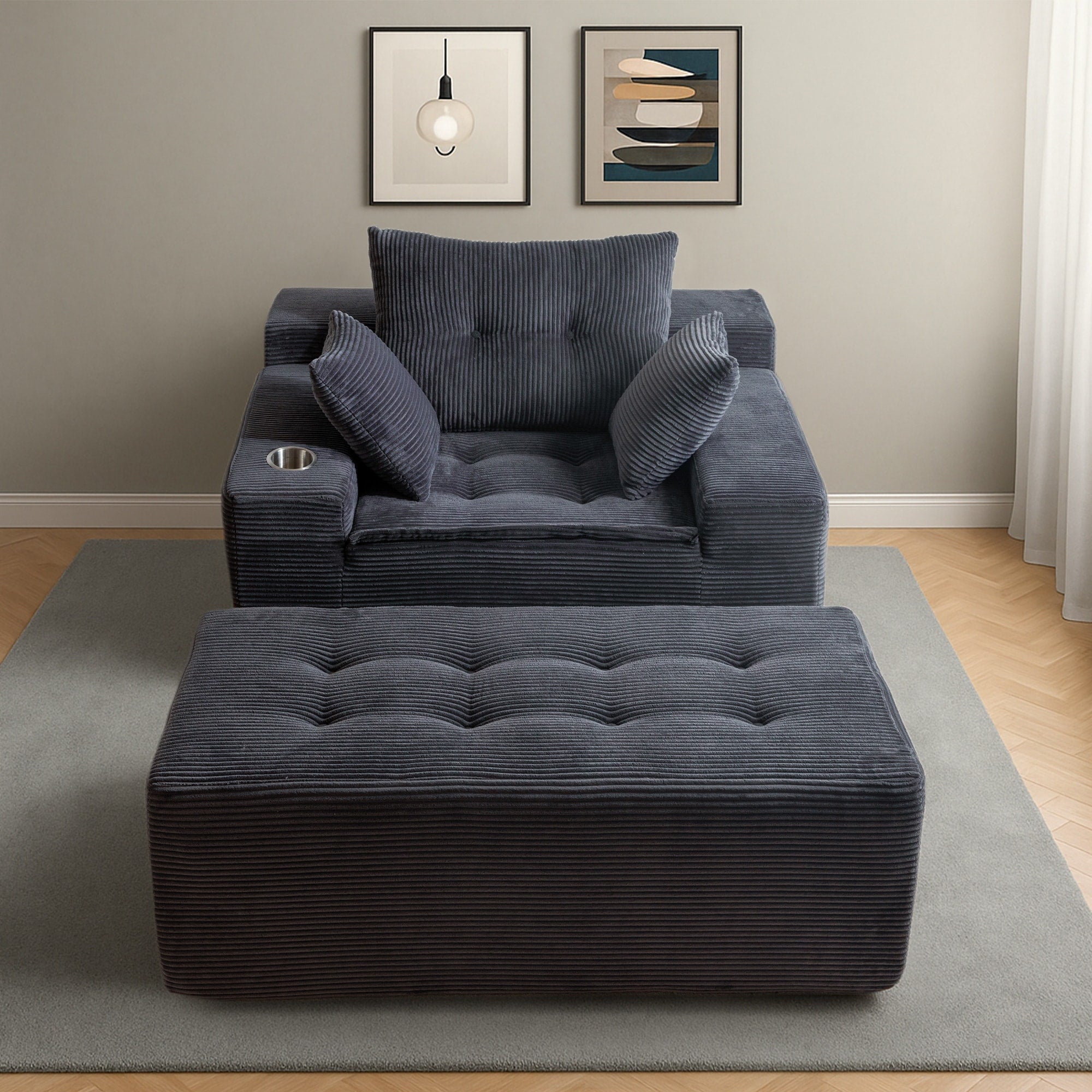 Sofa mit Cordbezug und Memory-Schaum-Sofa mit passendem Hocker und Sitzsack – 48,4 cm L x 67,7 cm B x 24,4 cm H