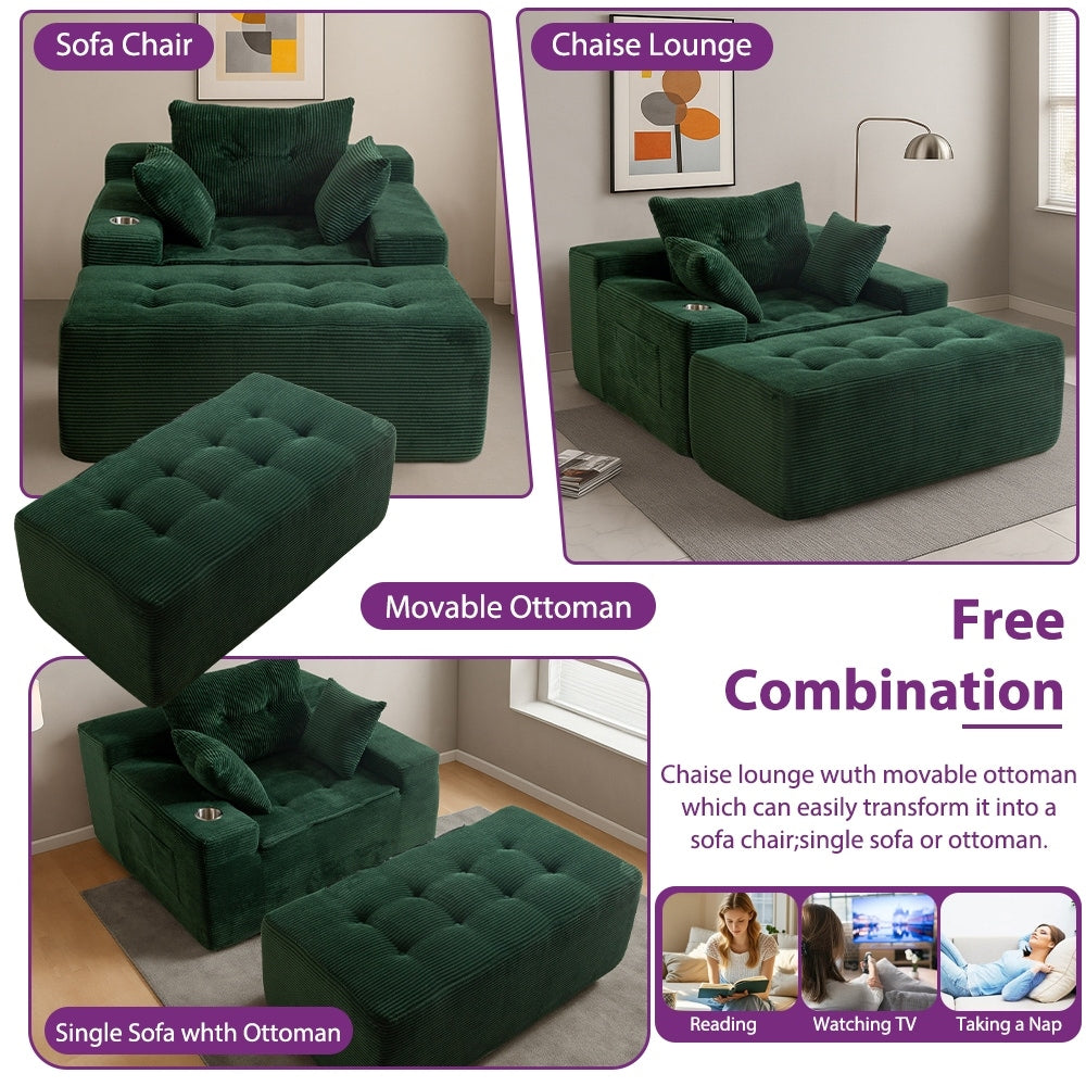 Sofa mit Cordbezug und Memory-Schaum-Sofa mit passendem Hocker und Sitzsack – 48,4 cm L x 67,7 cm B x 24,4 cm H