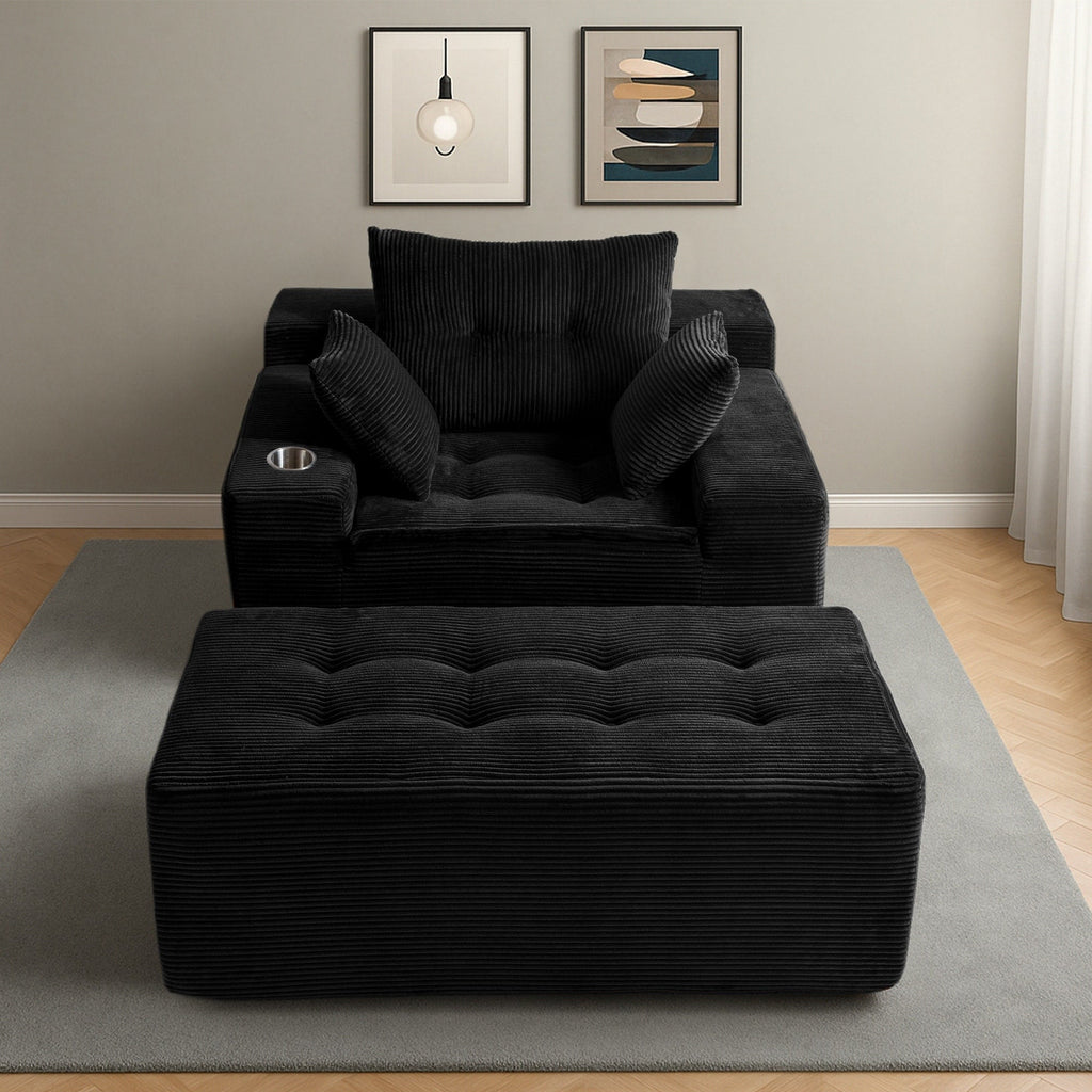 Sofa mit Cordbezug und Memory-Schaum-Sofa mit passendem Hocker und Sitzsack – 48,4 cm L x 67,7 cm B x 24,4 cm H
