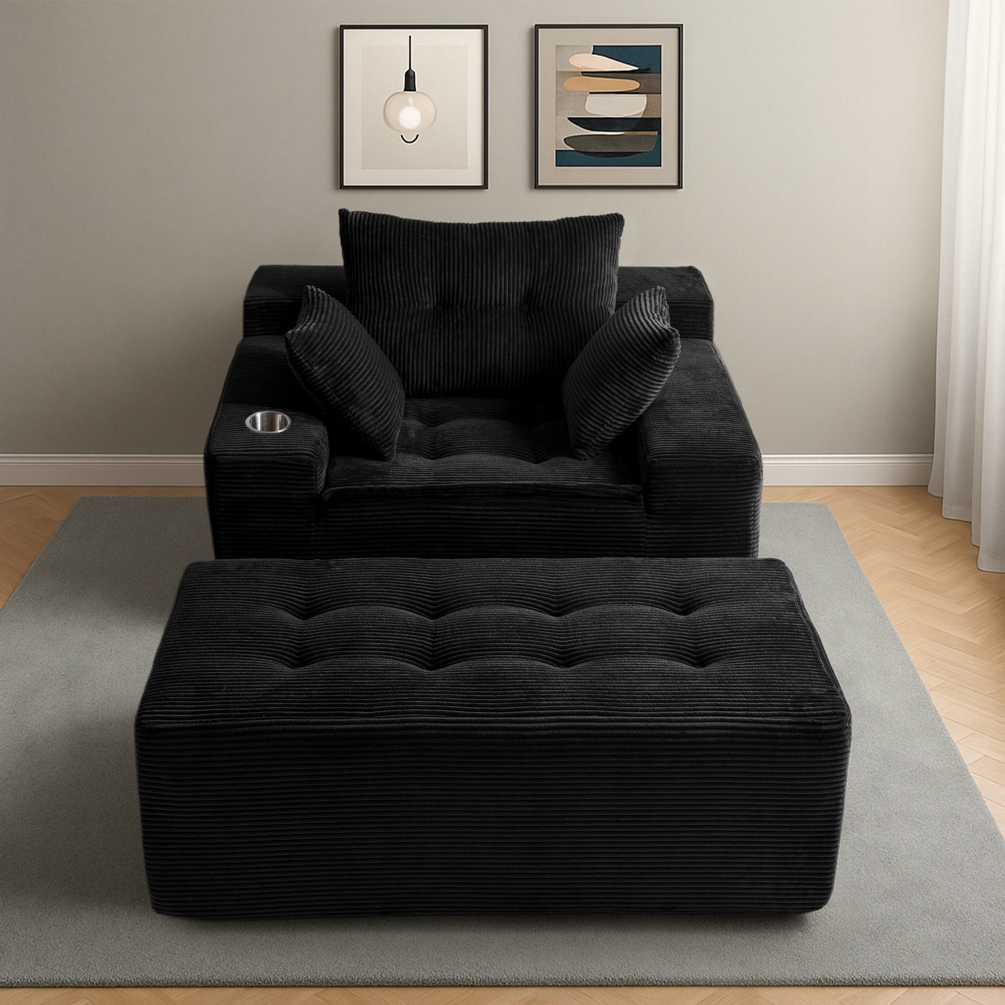 Sofa mit Cordbezug und Memory-Schaum-Sofa mit passendem Hocker und Sitzsack – 48,4 cm L x 67,7 cm B x 24,4 cm H