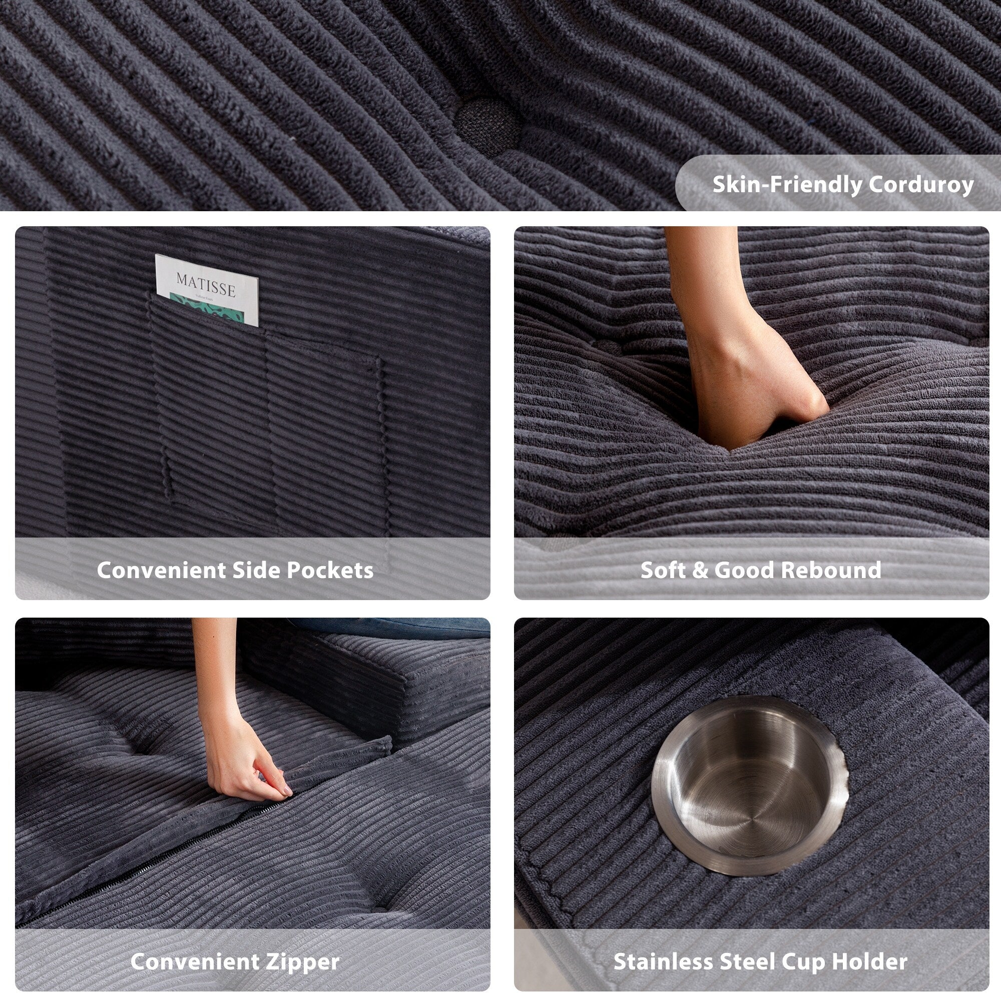 Sofa mit Cordbezug und Memory-Schaum-Sofa mit passendem Hocker und Sitzsack – 48,4 cm L x 67,7 cm B x 24,4 cm H