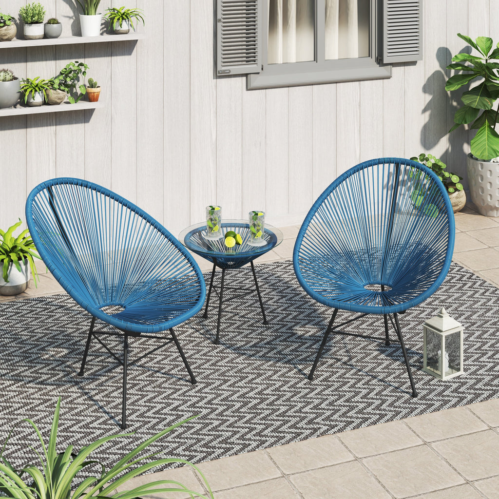 Corvus Sarcelles 3-teiliges modernes Bistro-Set aus Korbgeflecht im Acapulco-Stil