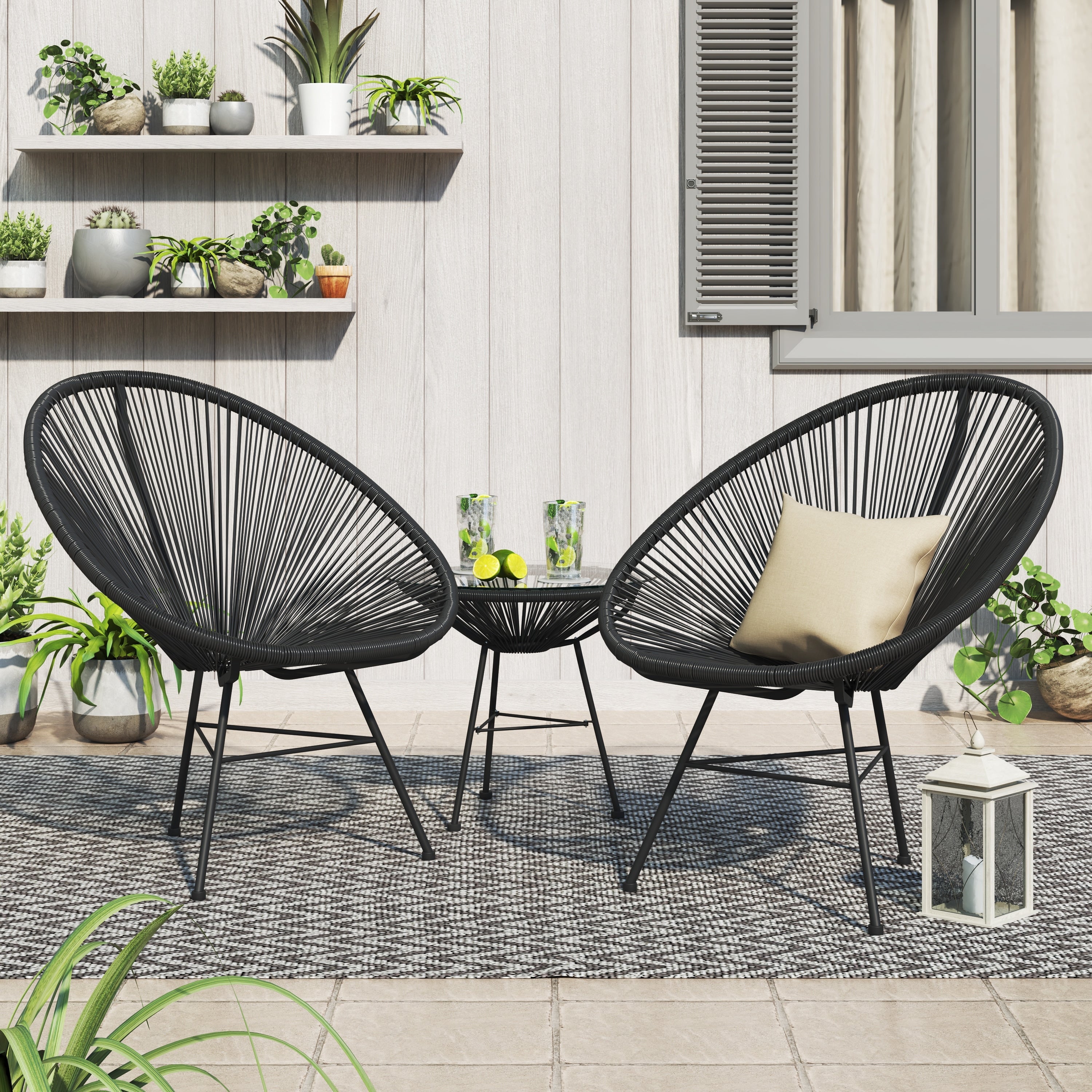 Corvus Sarcelles 3-teiliges modernes Bistro-Set aus Korbgeflecht im Acapulco-Stil