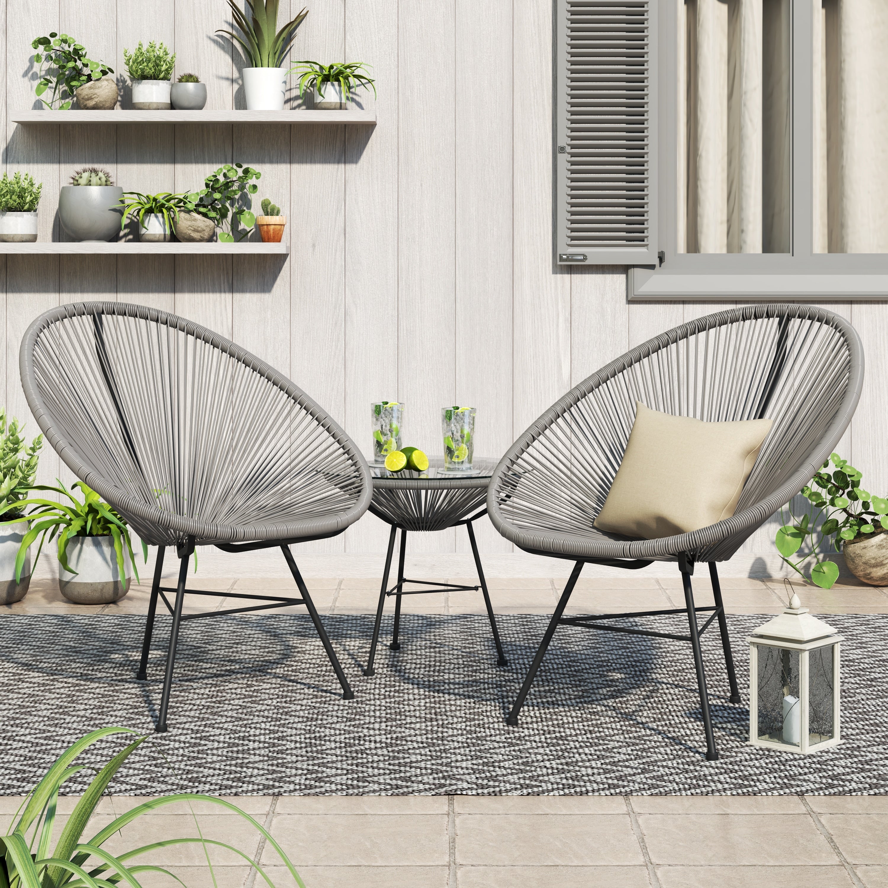 Corvus Sarcelles 3-teiliges modernes Bistro-Set aus Korbgeflecht im Acapulco-Stil