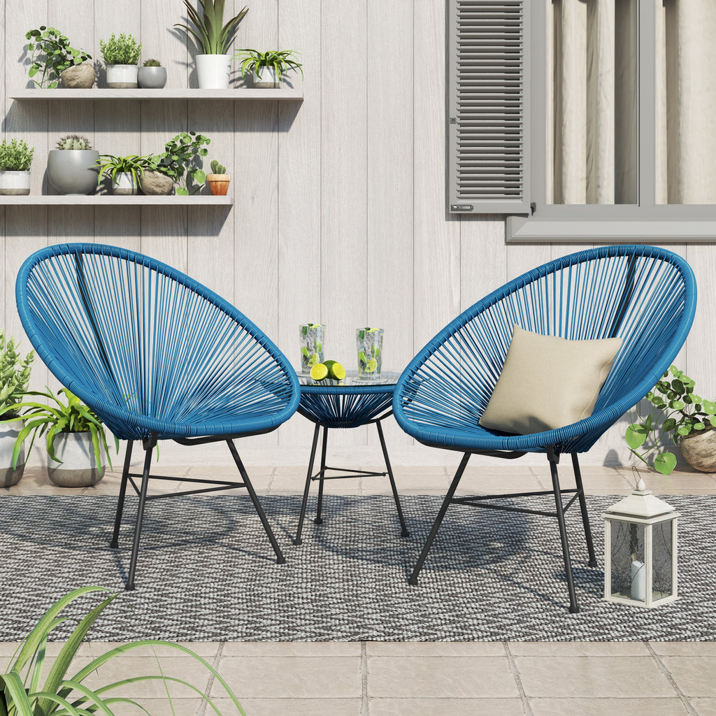 Corvus Sarcelles 3-teiliges modernes Bistro-Set aus Korbgeflecht im Acapulco-Stil
