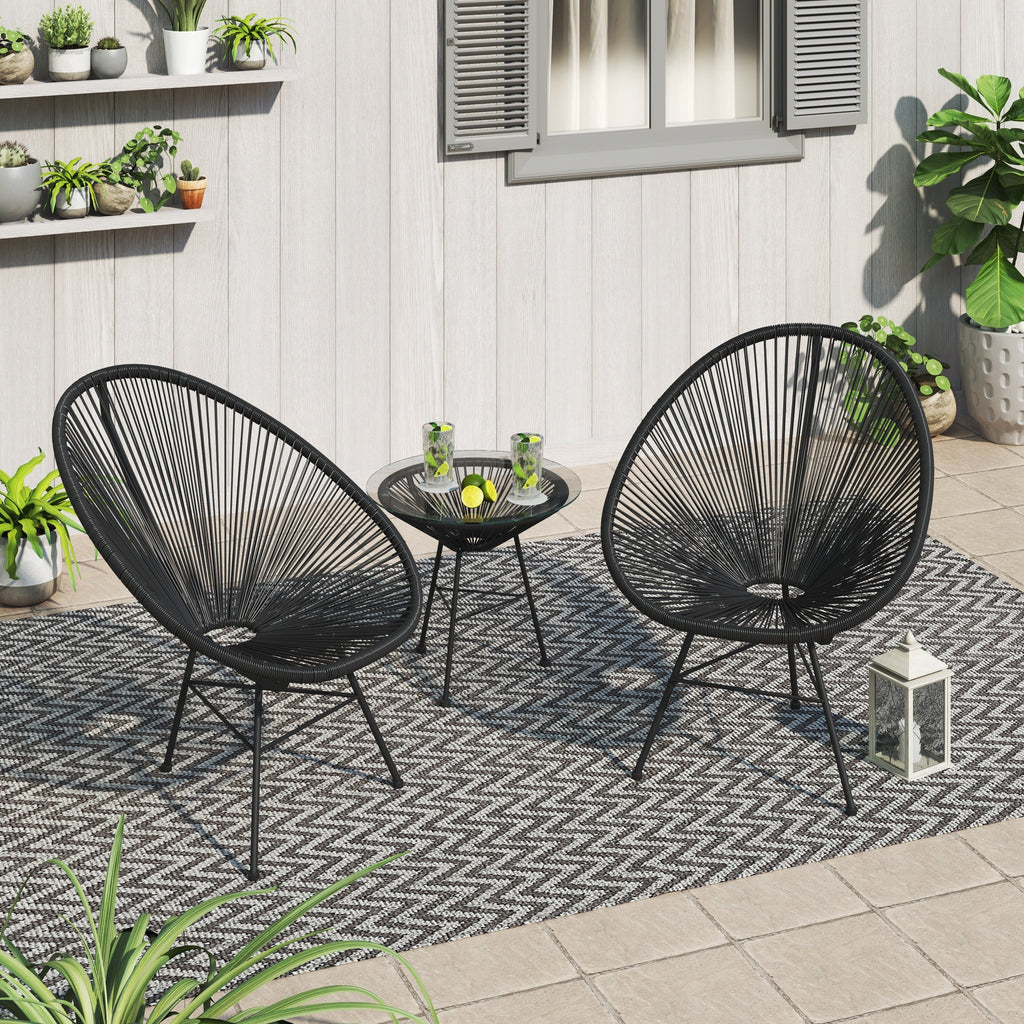 Corvus Sarcelles 3-teiliges modernes Bistro-Set aus Korbgeflecht im Acapulco-Stil