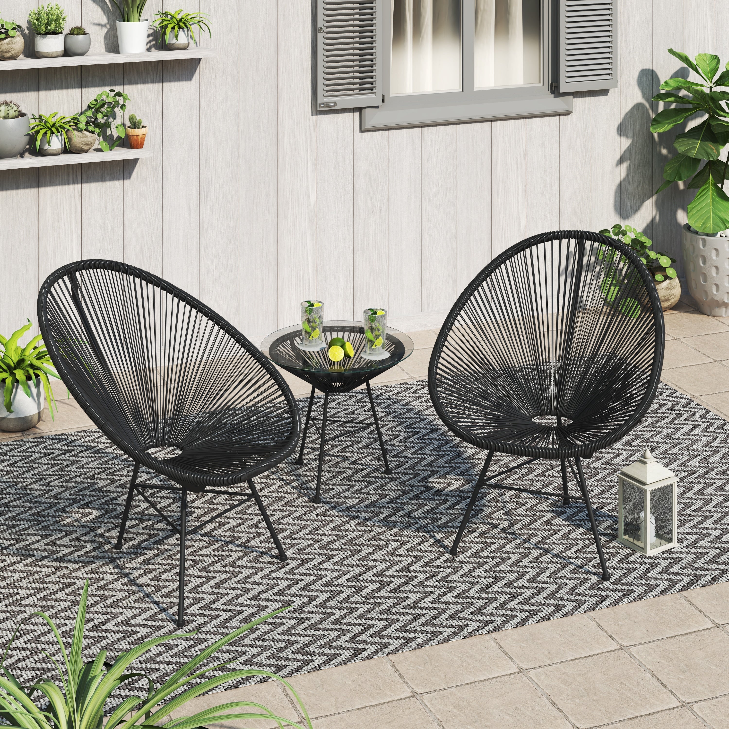 Corvus Sarcelles 3-teiliges modernes Bistro-Set aus Korbgeflecht im Acapulco-Stil