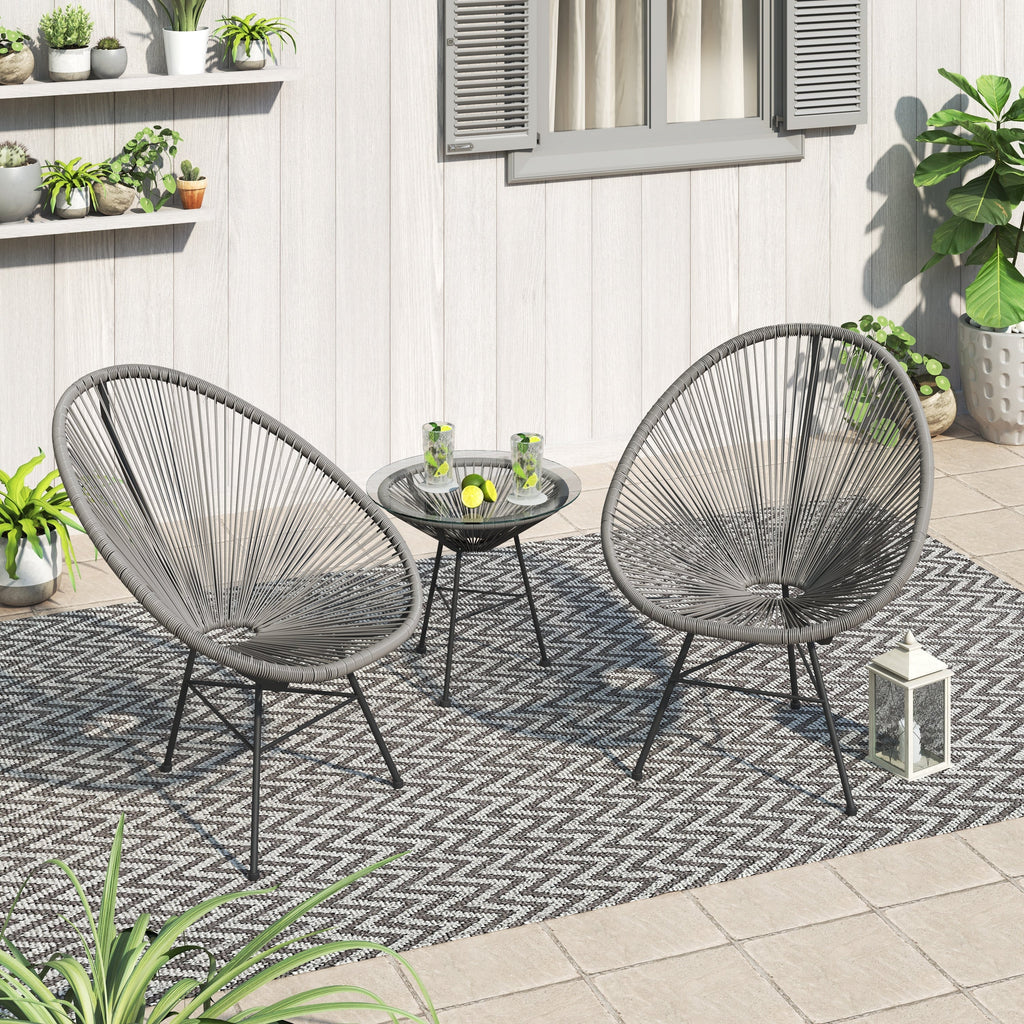 Corvus Sarcelles 3-teiliges modernes Bistro-Set aus Korbgeflecht im Acapulco-Stil