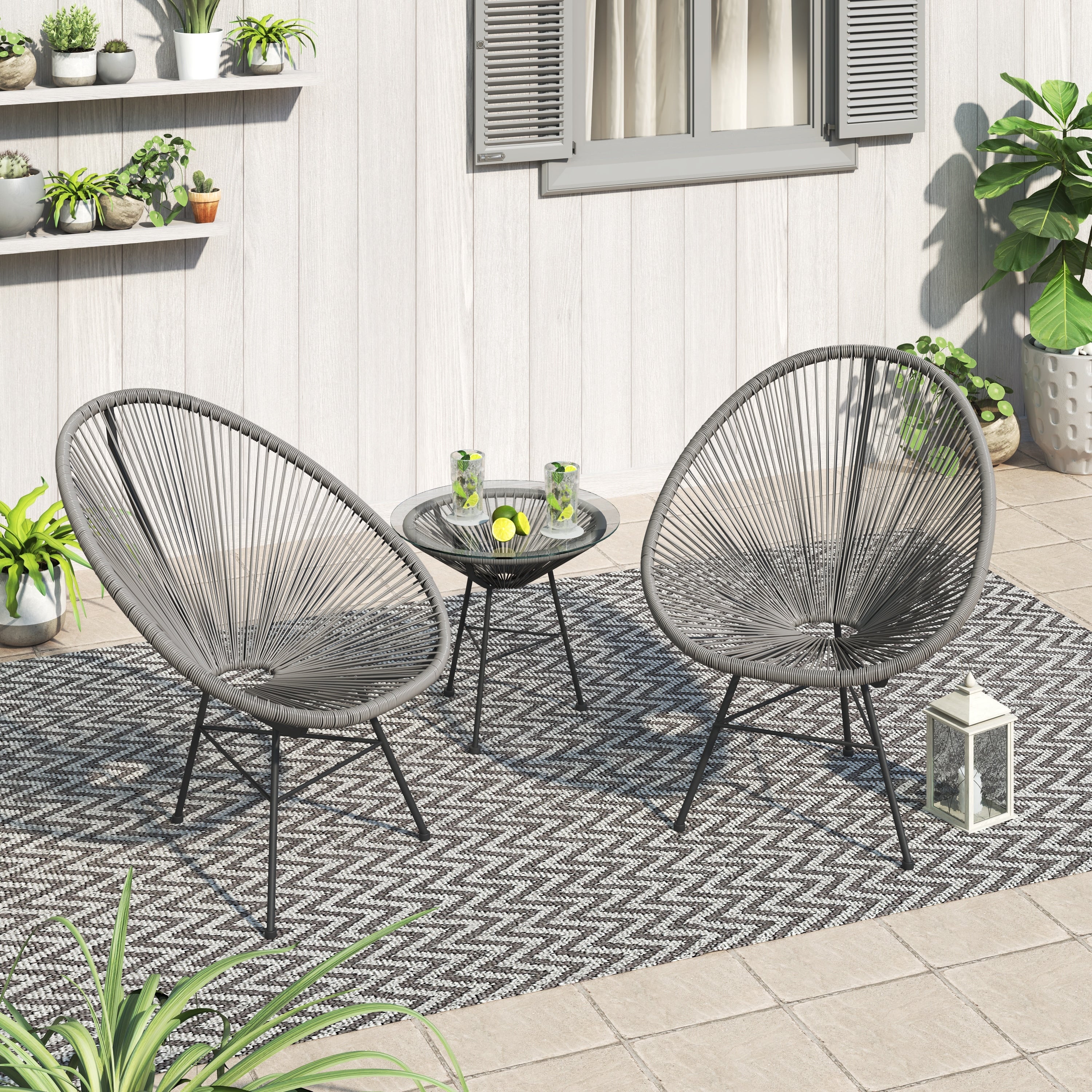 Corvus Sarcelles 3-teiliges modernes Bistro-Set aus Korbgeflecht im Acapulco-Stil