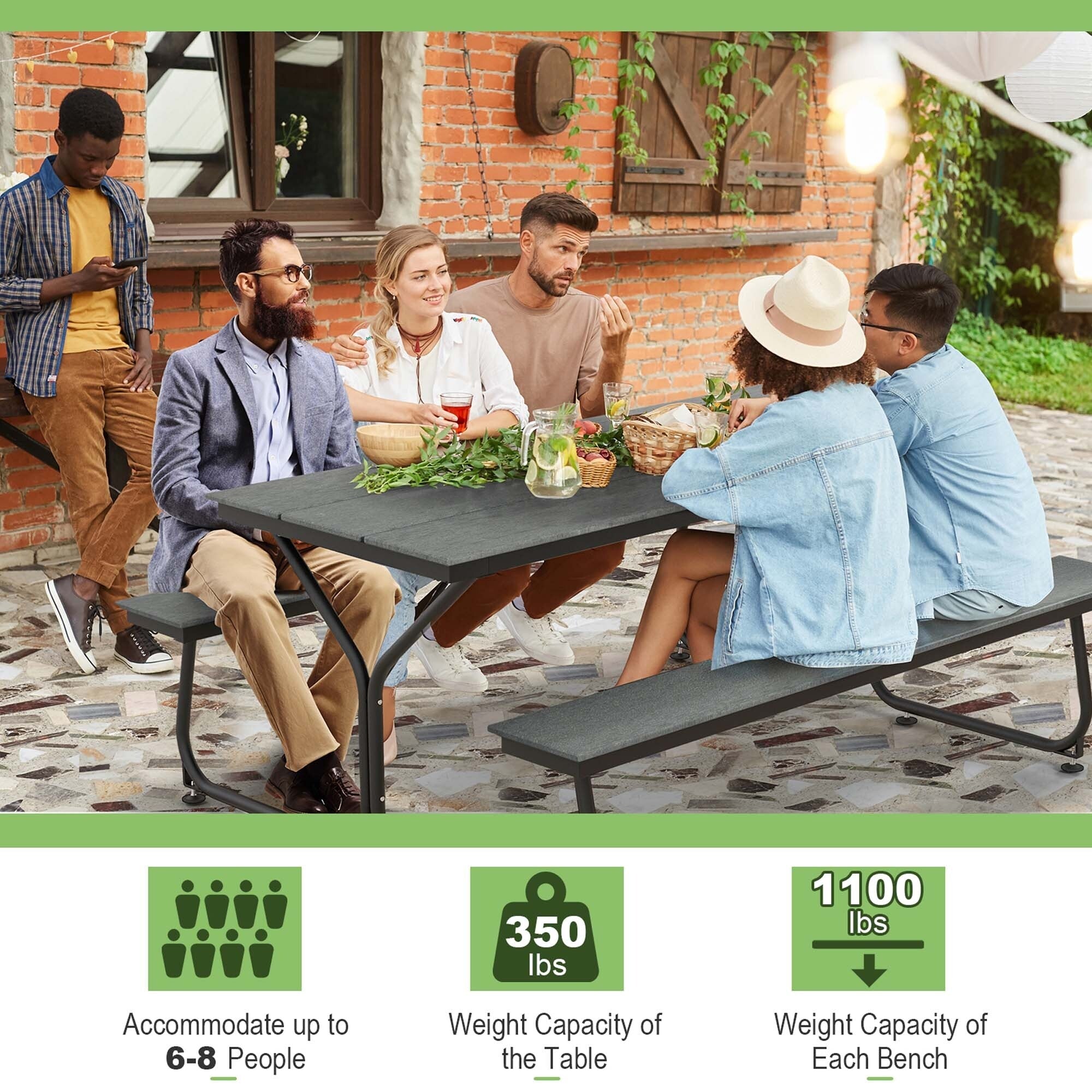 Costway 183 cm Picknicktisch- und Bankset für den Außenbereich, robuster HDPE-Tisch – Details anzeigen