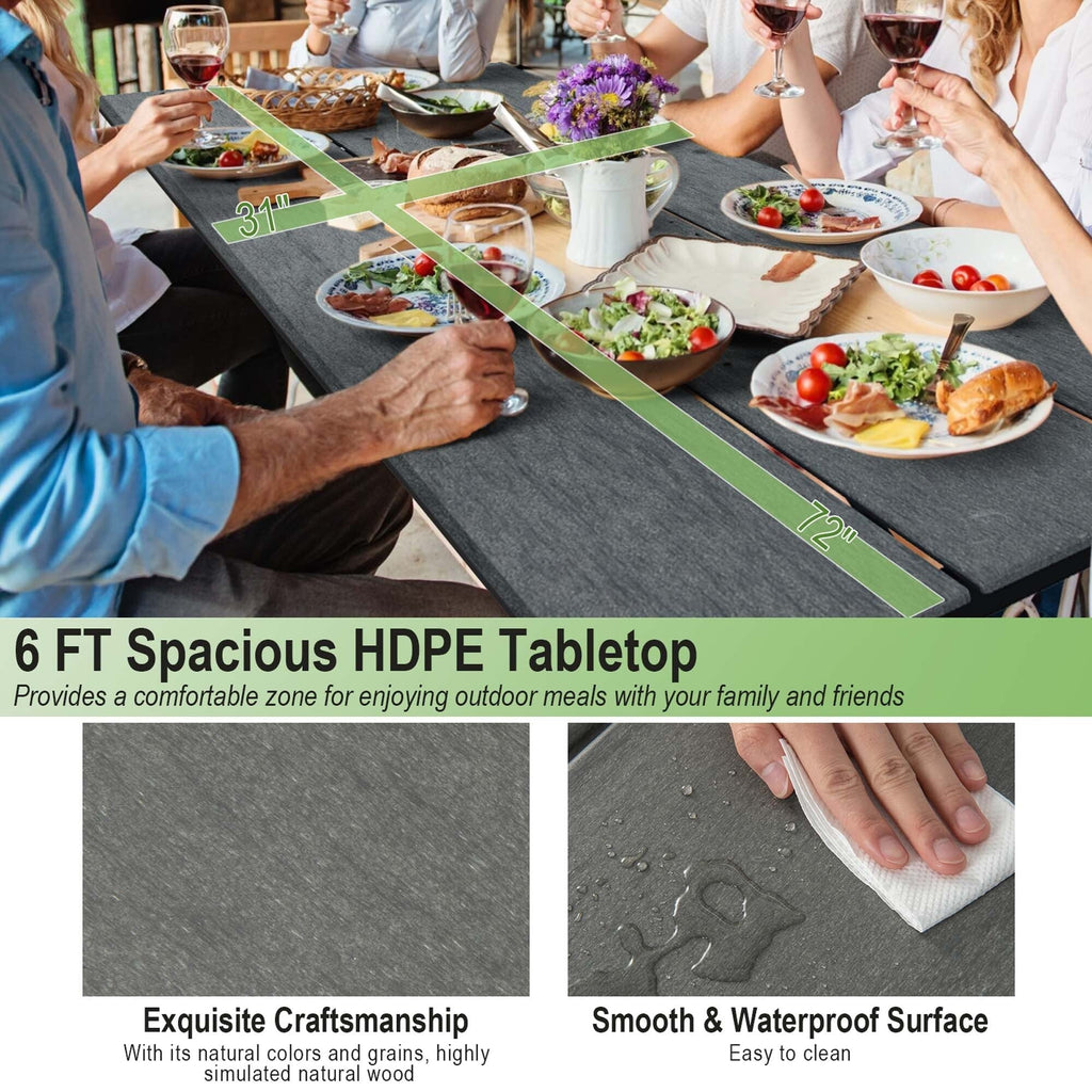 Costway 183 cm Picknicktisch- und Bankset für den Außenbereich, robuster HDPE-Tisch – Details anzeigen