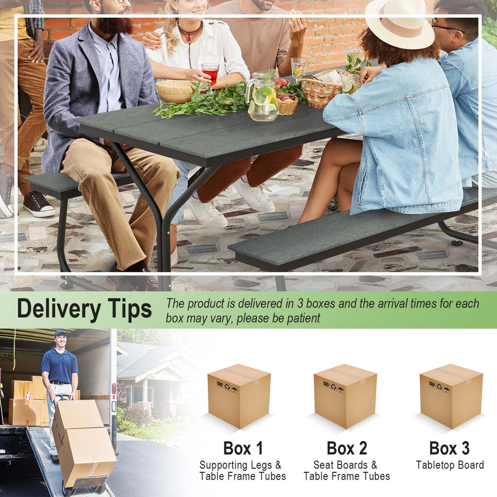 Costway 183 cm Picknicktisch- und Bankset für den Außenbereich, robuster HDPE-Tisch – Details anzeigen