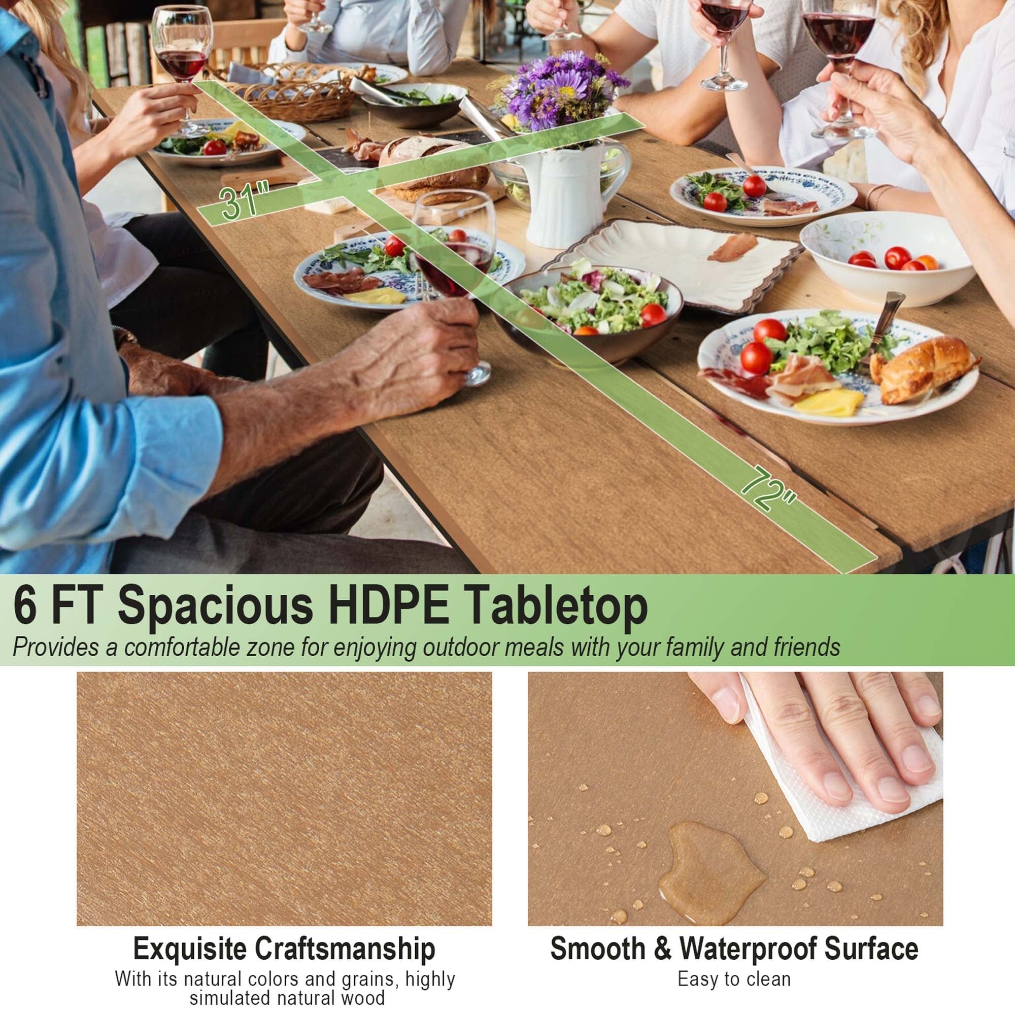 Costway 183 cm Picknicktisch- und Bankset für den Außenbereich, robuster HDPE-Tisch – Details anzeigen