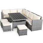 Costway 7-teiliges Gartenmöbel-Set aus Rattan mit Essbereich, Sofa, Couch und Hocker – Details ansehen