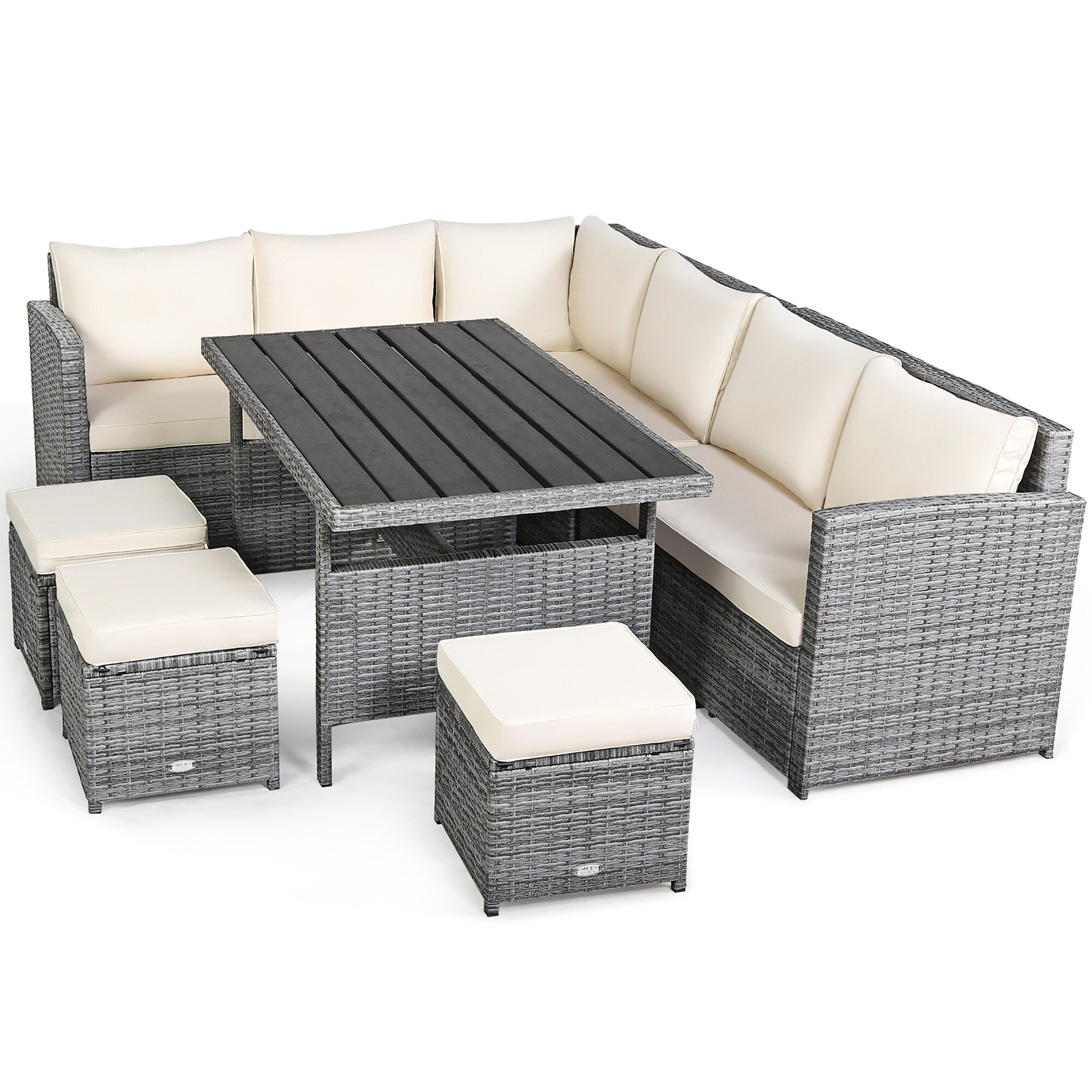 Costway 7-teiliges Gartenmöbel-Set aus Rattan mit Essbereich, Sofa, Couch und Hocker – Details ansehen