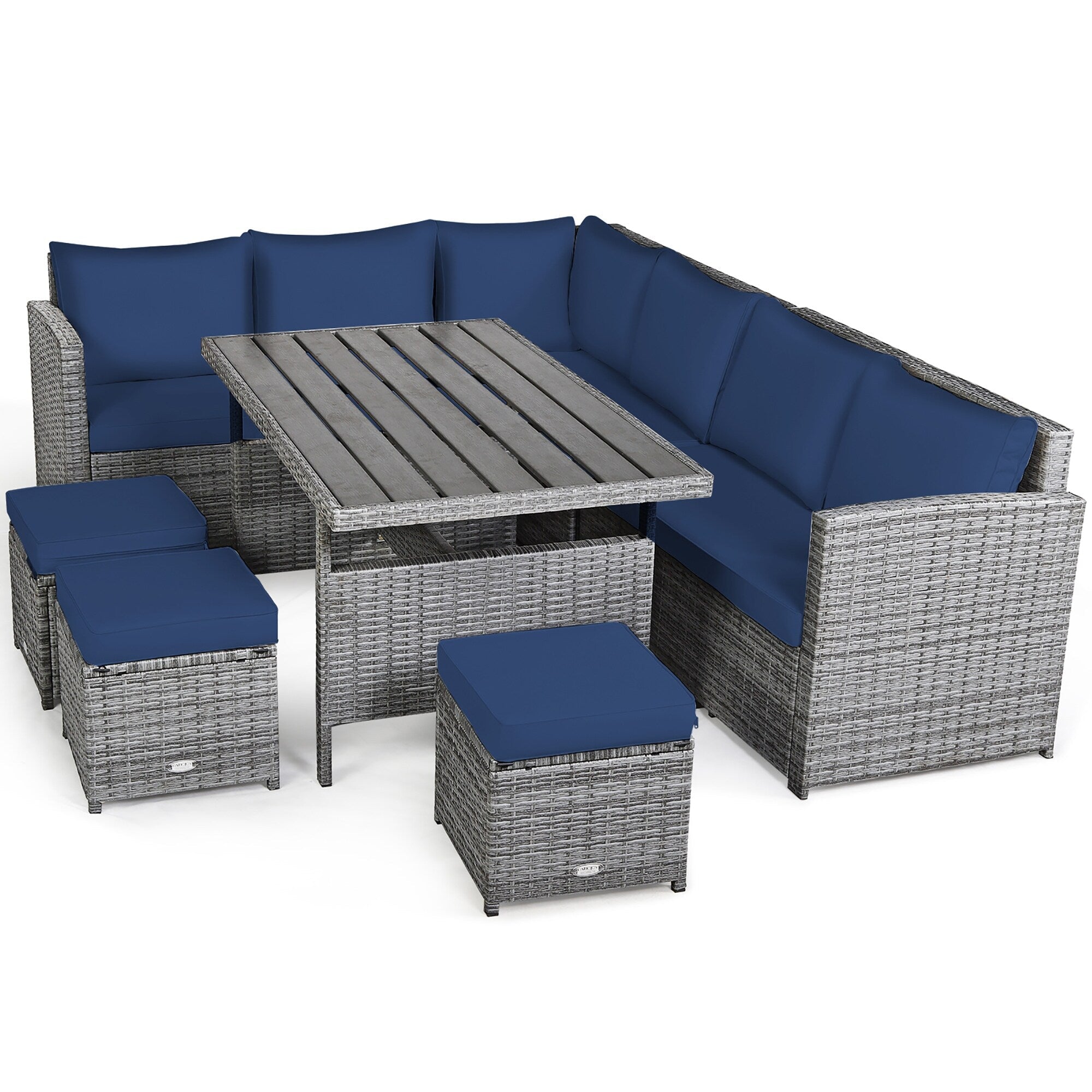 Costway 7-teiliges Gartenmöbel-Set aus Rattan mit Essbereich, Sofa, Couch und Hocker – Details ansehen