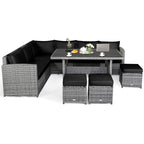 Costway 7-teiliges Gartenmöbel-Set aus Rattan mit Essbereich, Sofa, Couch und Hocker – Details ansehen