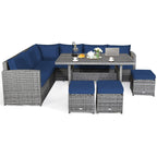 Costway 7-teiliges Gartenmöbel-Set aus Rattan mit Essbereich, Sofa, Couch und Hocker – Details ansehen