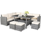 Costway 7-teiliges Gartenmöbel-Set aus Rattan mit Essbereich, Sofa, Couch und Hocker – Details ansehen