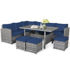 Costway 7-teiliges Gartenmöbel-Set aus Rattan mit Essbereich, Sofa, Couch und Hocker – Details ansehen