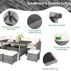 Costway 7-teiliges Gartenmöbel-Set aus Rattan mit Essbereich, Sofa, Couch und Hocker – Details ansehen