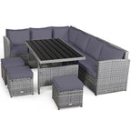 Costway 7-teiliges Gartenmöbel-Set aus Rattan mit Essbereich, Sofa, Couch und Hocker – Details ansehen