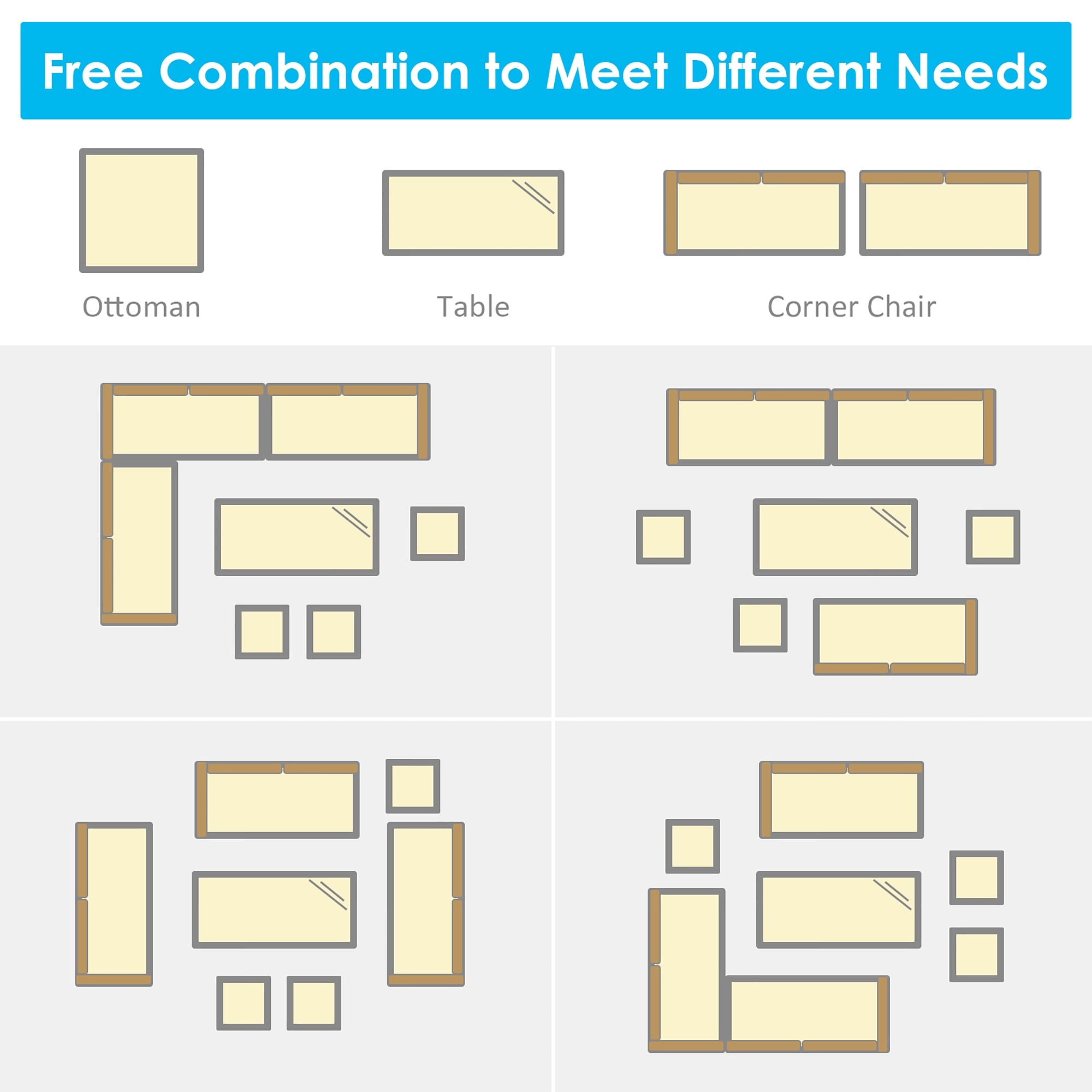 Costway 7-teiliges Gartenmöbel-Set aus Rattan mit Essbereich, Sofa, Couch und Hocker – Details ansehen
