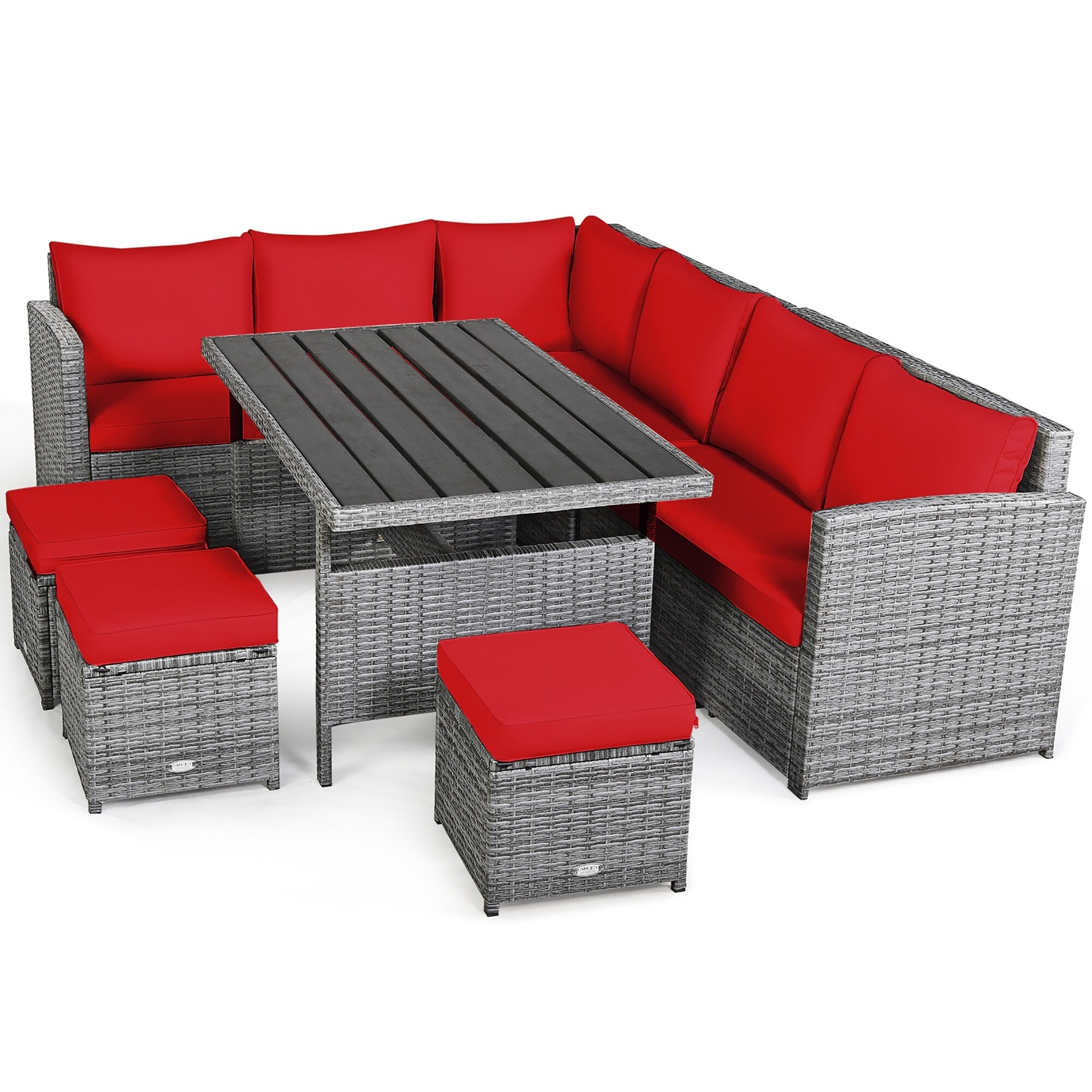 Costway 7-teiliges Gartenmöbel-Set aus Rattan mit Essbereich, Sofa, Couch und Hocker – Details ansehen