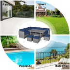 Costway 7-teiliges Gartenmöbel-Set aus Rattan mit Essbereich, Sofa, Couch und Hocker – Details ansehen
