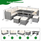 Costway 7-teiliges Gartenmöbel-Set aus Rattan mit Essbereich, Sofa, Couch und Hocker – Details ansehen