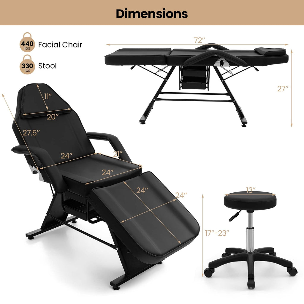 Costway 72 Massageliege mit hydraulischem Hocker, verstellbarer Rückenlehne &amp;