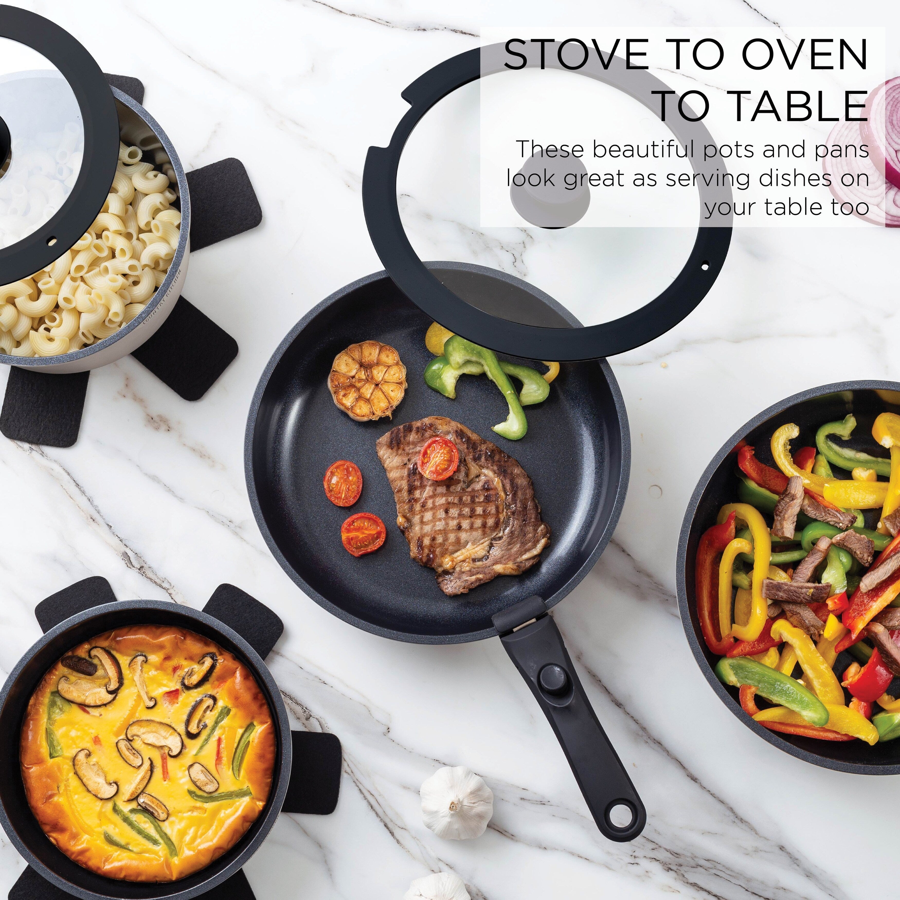 Country Kitchen 16-teiliges Wohnmobil-Kochgeschirrset, Keramik, mit abnehmbarem Griff, ofenfest