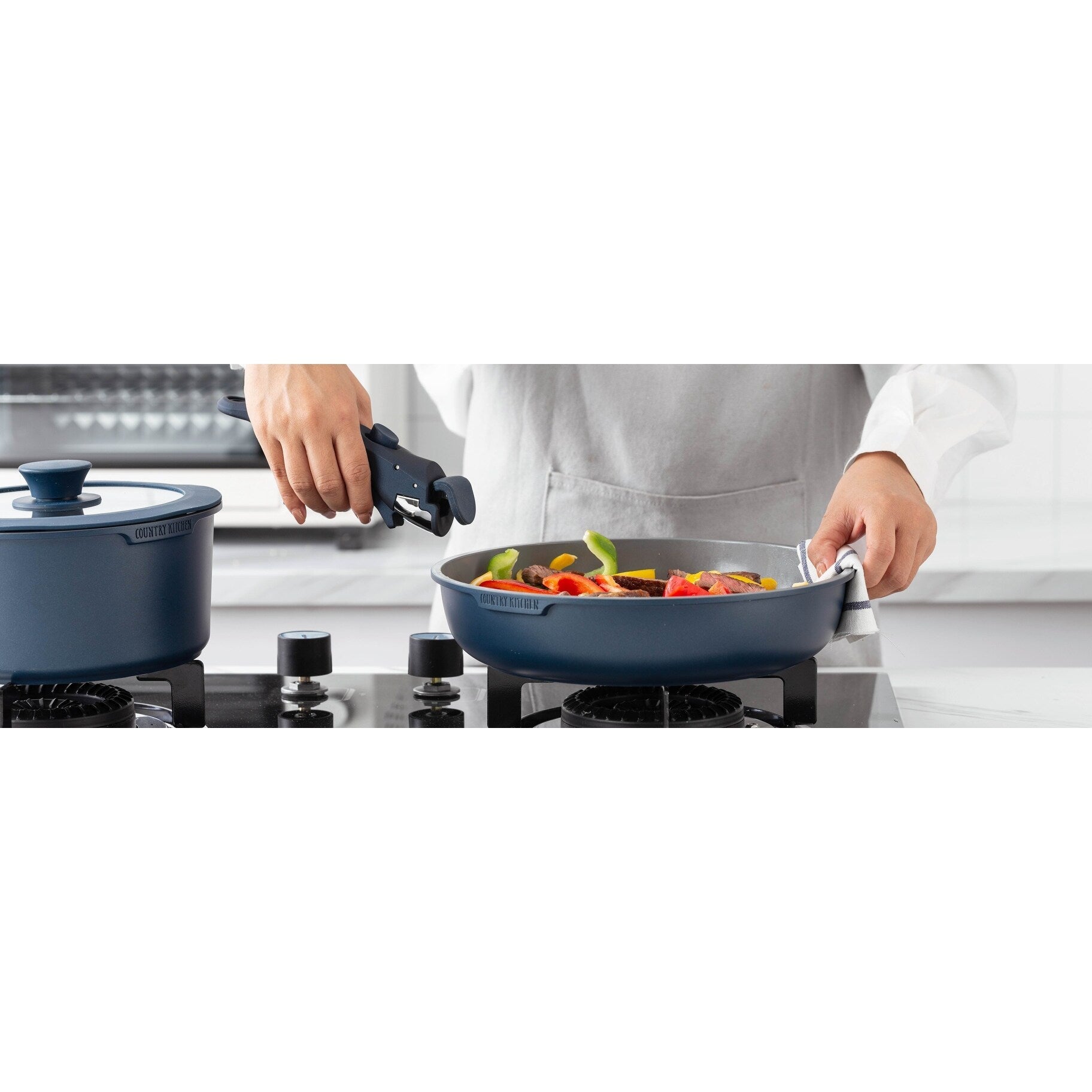 Country Kitchen 16-teiliges Wohnmobil-Kochgeschirrset, Keramik, mit abnehmbarem Griff, ofenfest