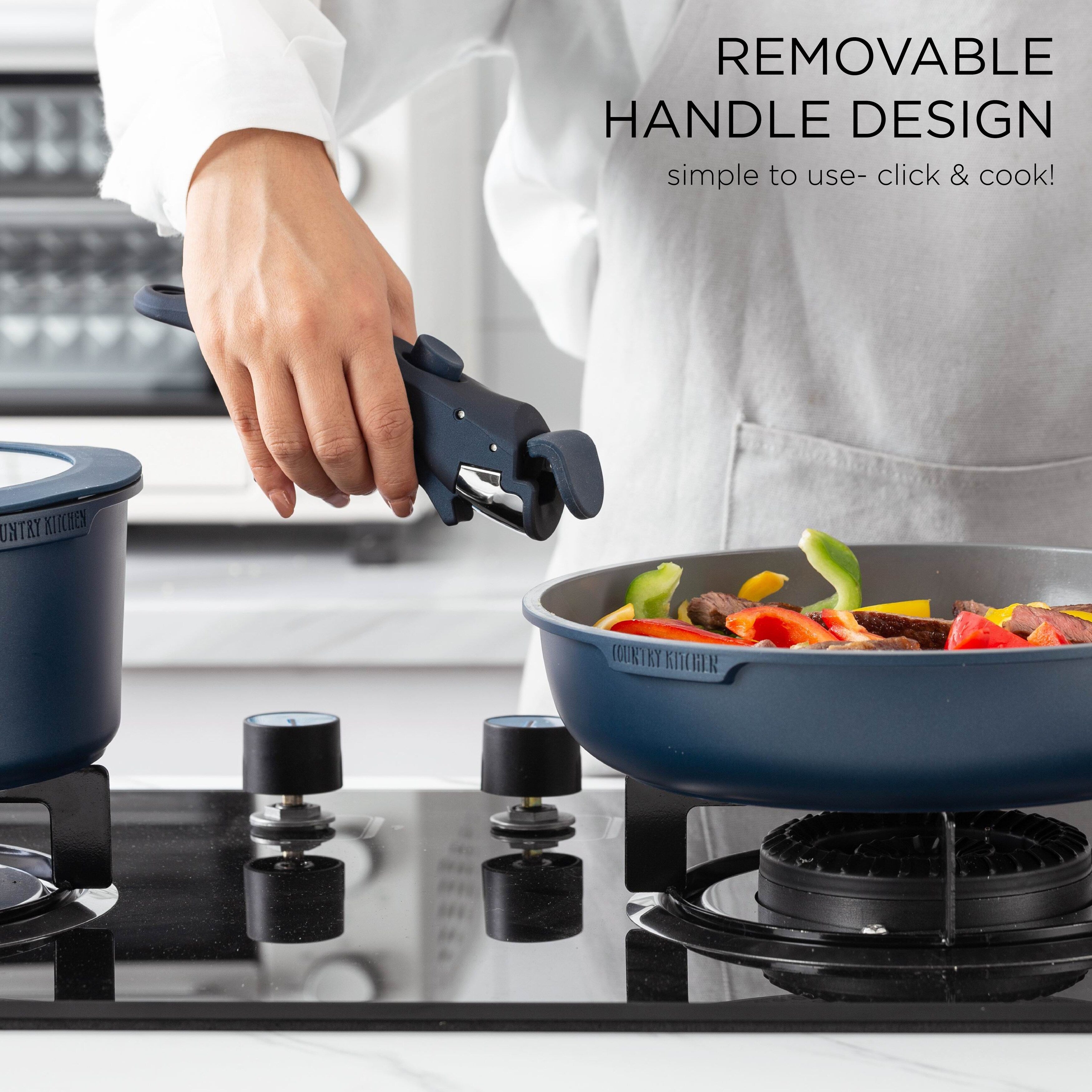 Country Kitchen 16-teiliges Wohnmobil-Kochgeschirrset, Keramik, mit abnehmbarem Griff, ofenfest