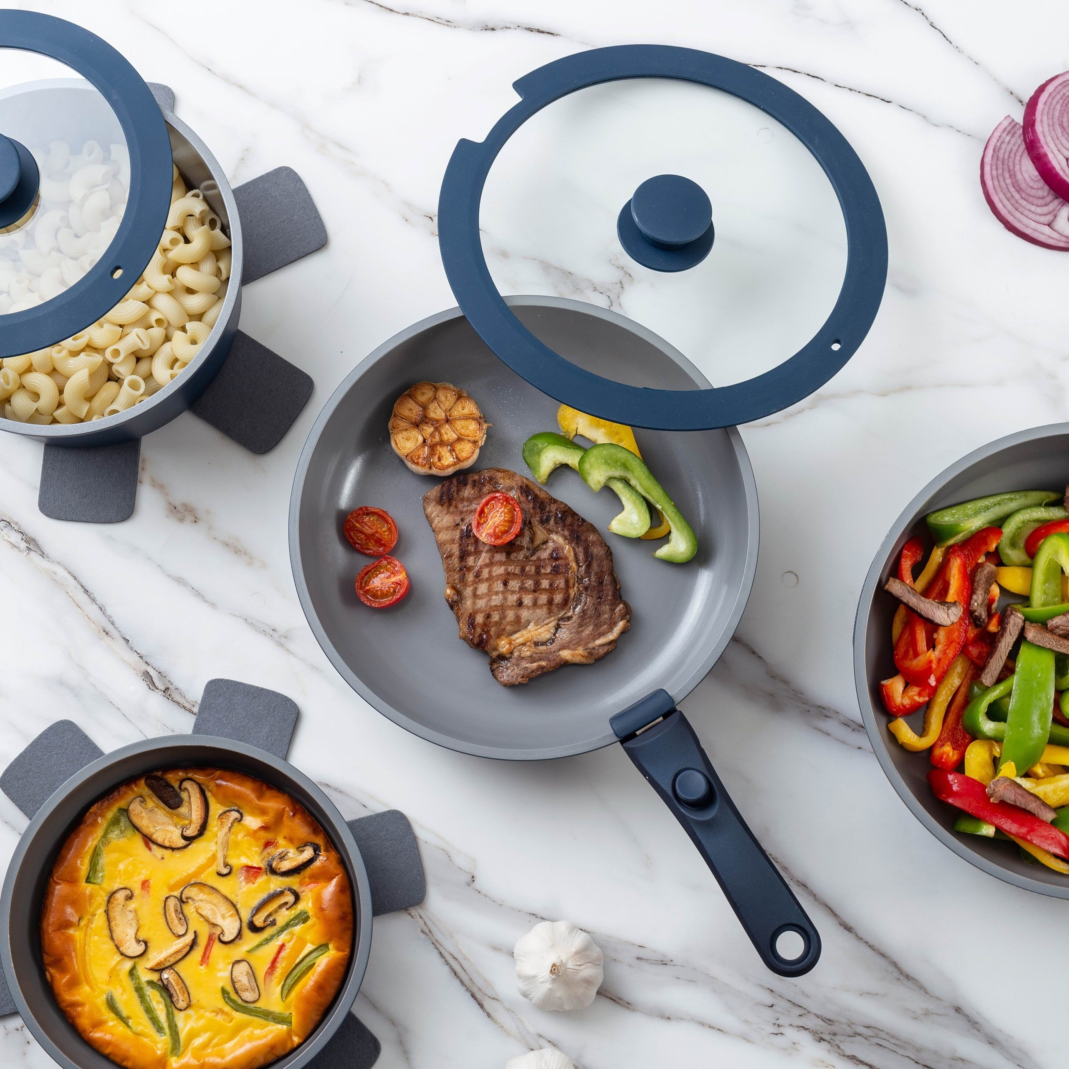 Country Kitchen 16-teiliges Wohnmobil-Kochgeschirrset, Keramik, mit abnehmbarem Griff, ofenfest