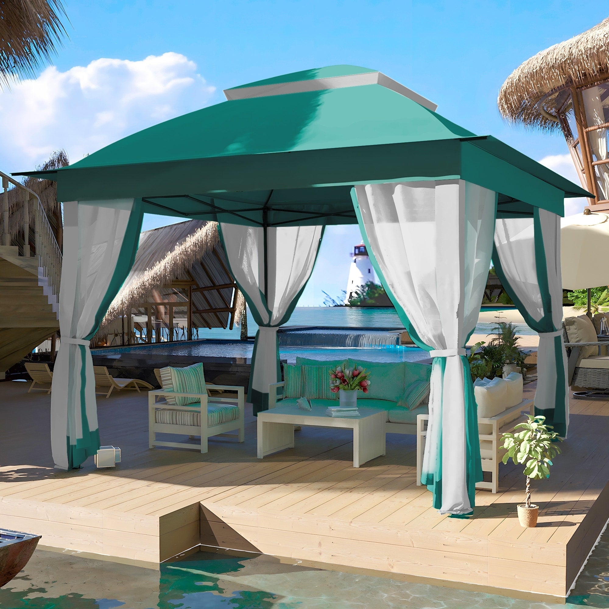 Cozywor 11 ft. x 11 ft. Pop-Up Stahl-Pavillon mit Moskitonetz