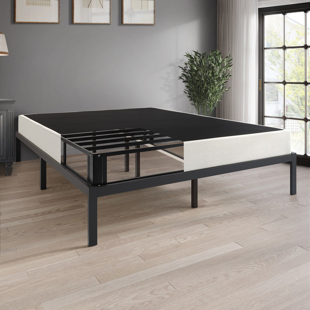 CraftPorch 5-Zoll-Metall-Boxspringbett mit warmgrauem Leinenbezug