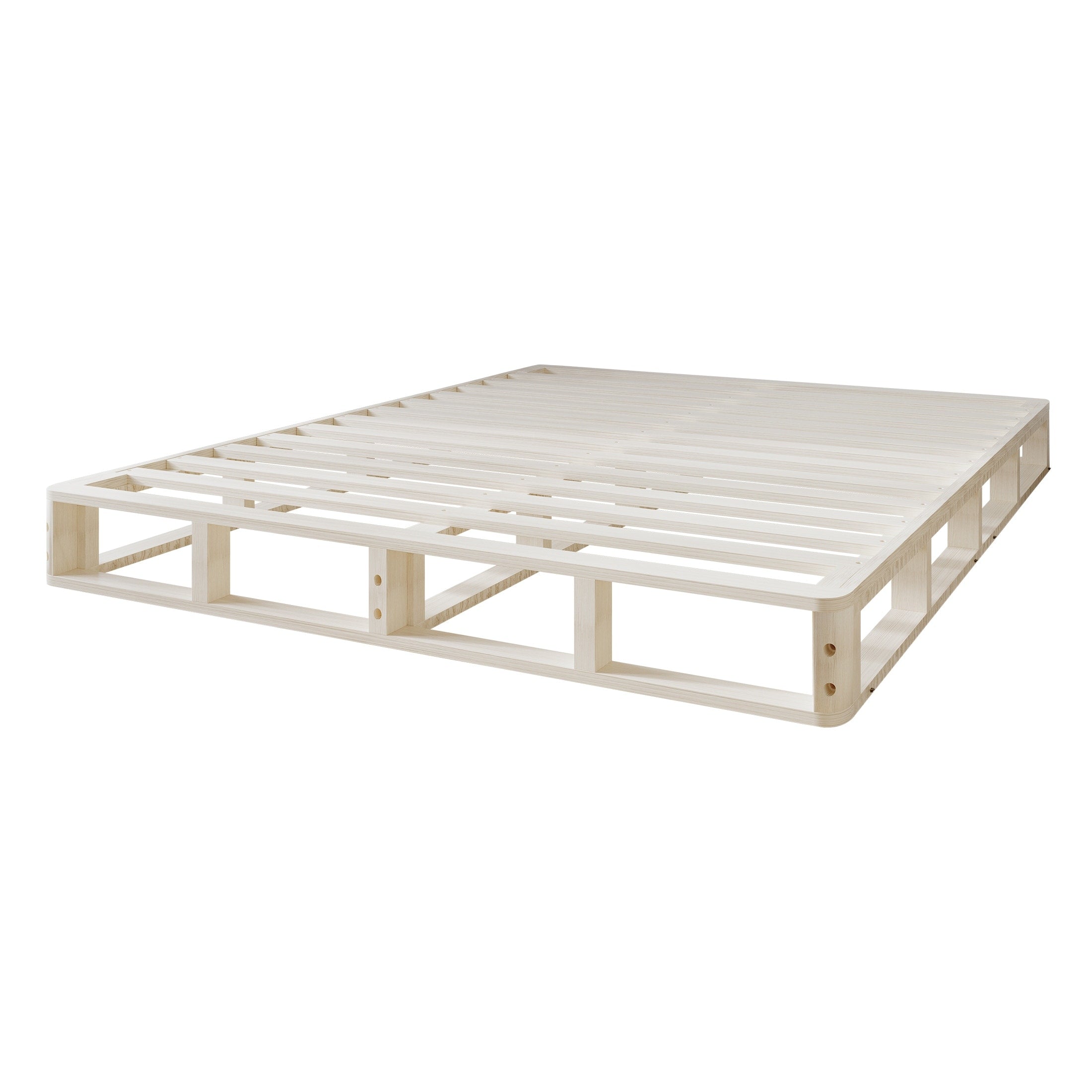 CraftPorch Boxspringbett aus Massivholz (12,7 cm) mit Holzlatten und warmgrauem Leinenbezug